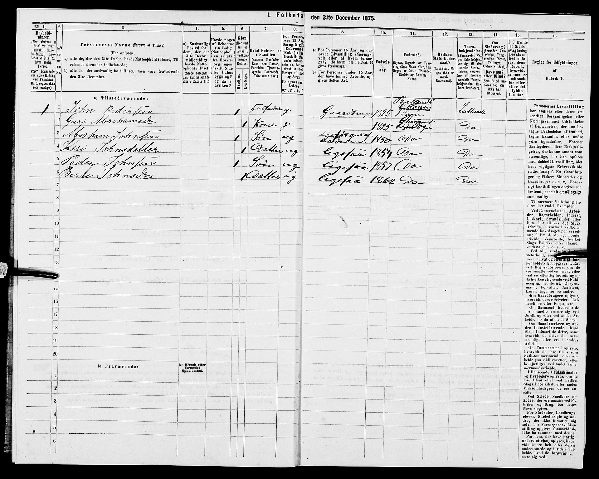 SAK, 1875 census for 1024P Bjelland, 1875, p. 515