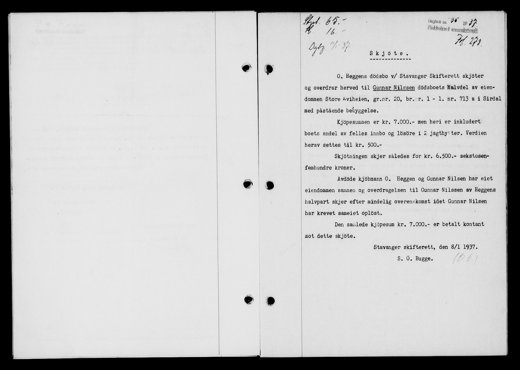 Flekkefjord sorenskriveri, SAK/1221-0001/G/Gb/Gba/L0053: Mortgage book no. A-1, 1936-1937, Diary no: : 35/1937