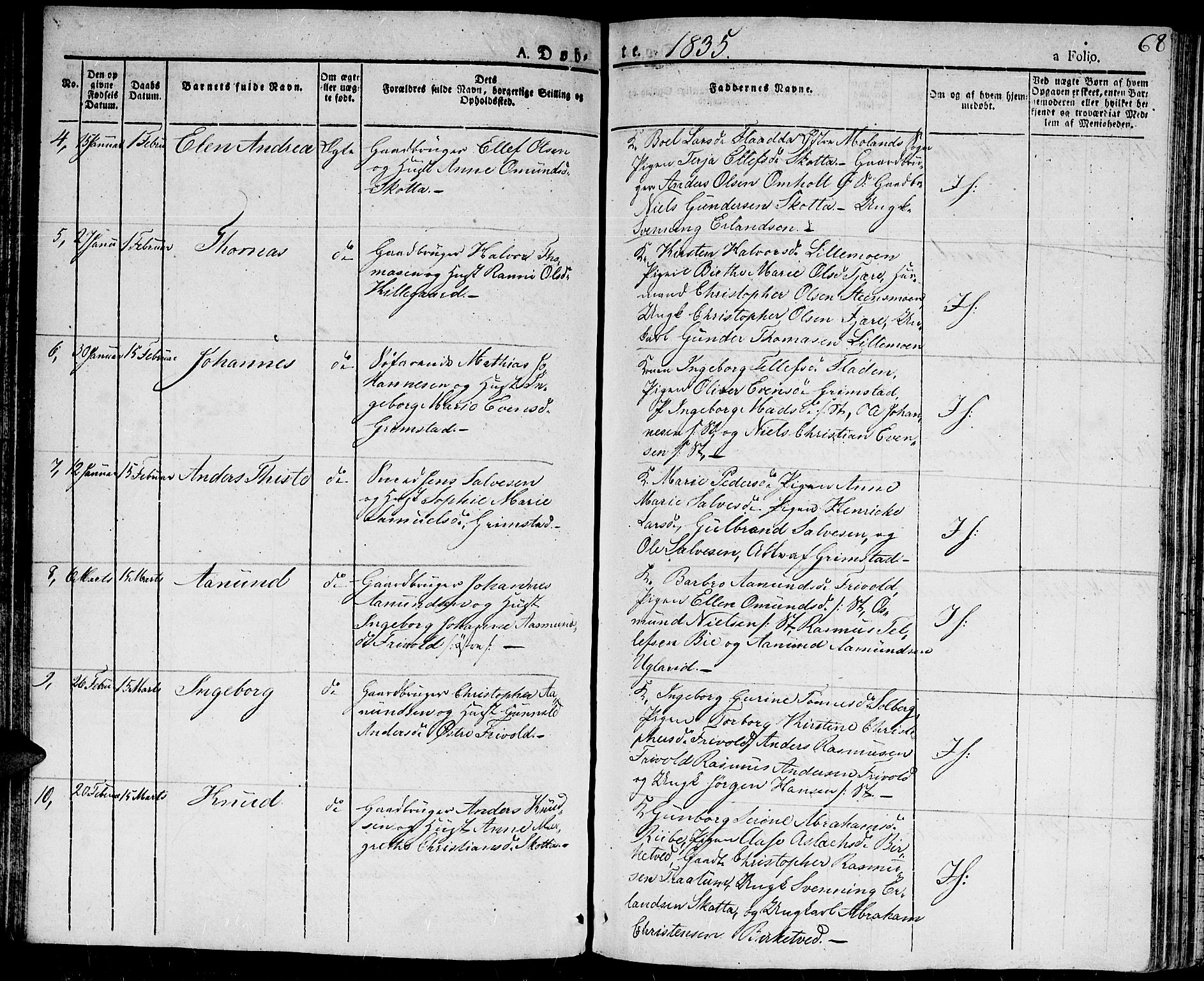 Fjære sokneprestkontor, AV/SAK-1111-0011/F/Fa/L0002: Parish register (official) no. A 2, 1827-1839, p. 68