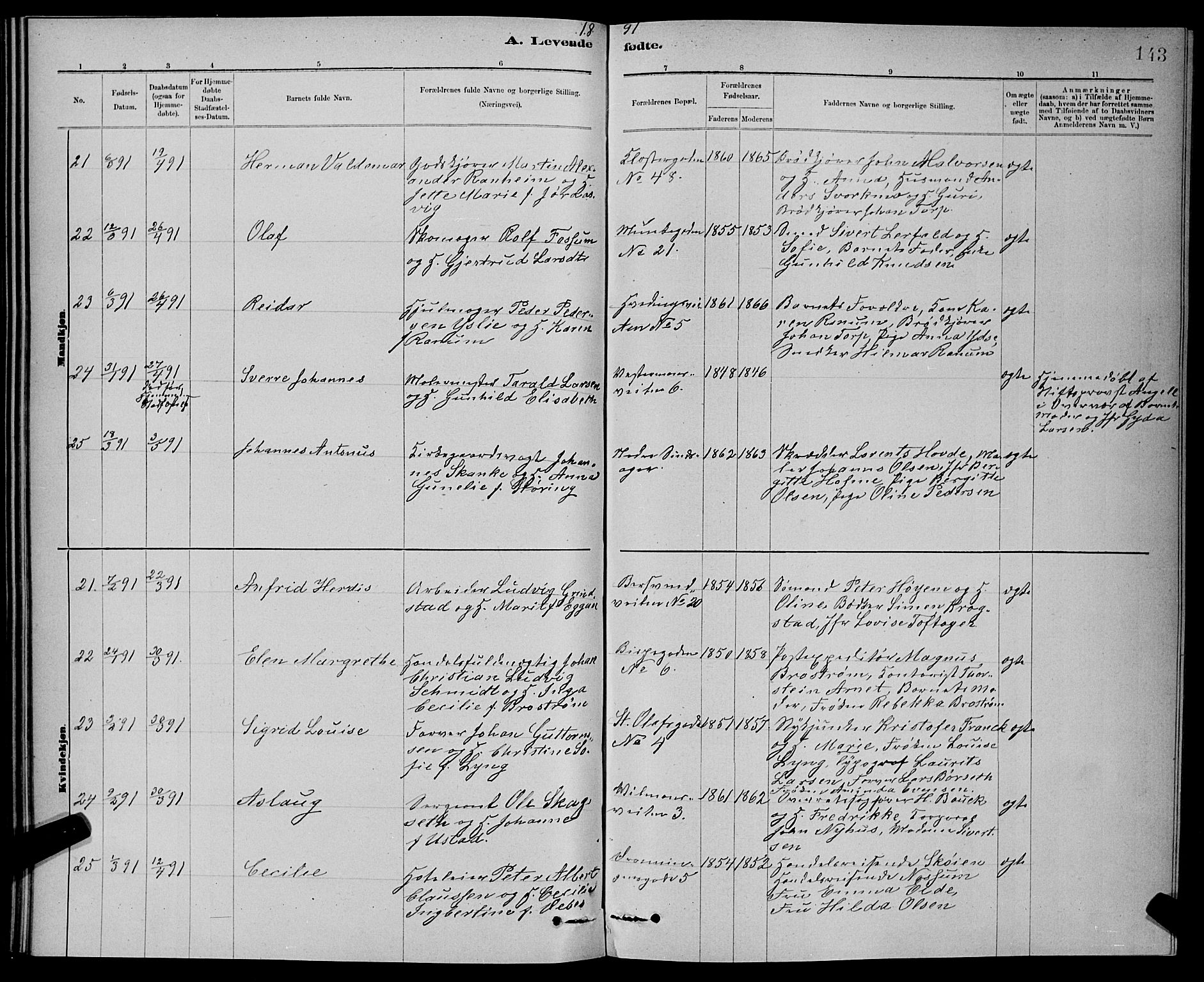 Ministerialprotokoller, klokkerbøker og fødselsregistre - Sør-Trøndelag, AV/SAT-A-1456/601/L0092: Parish register (copy) no. 601C10, 1884-1897, p. 143