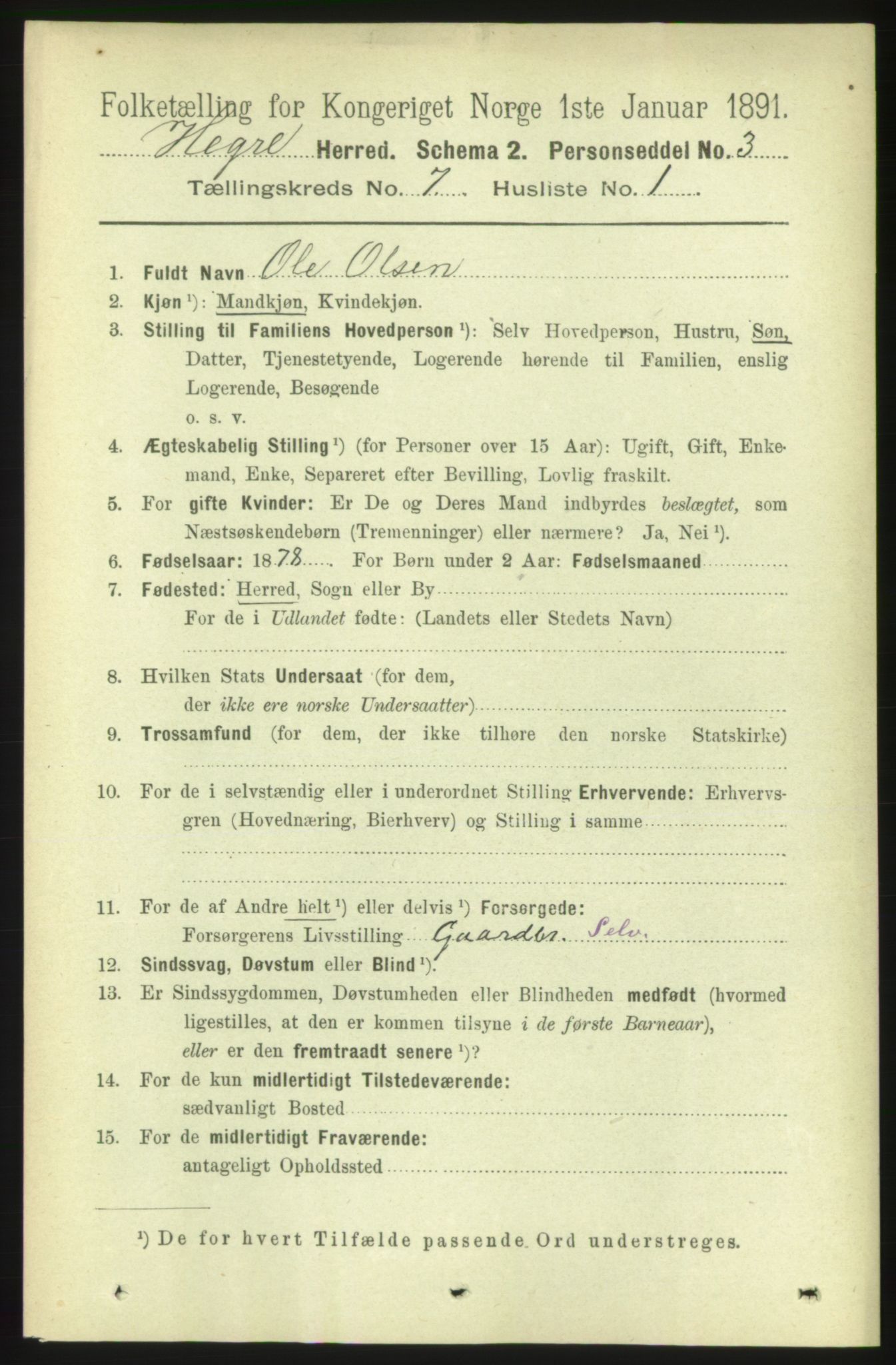 RA, 1891 census for 1712 Hegra, 1891, p. 2816