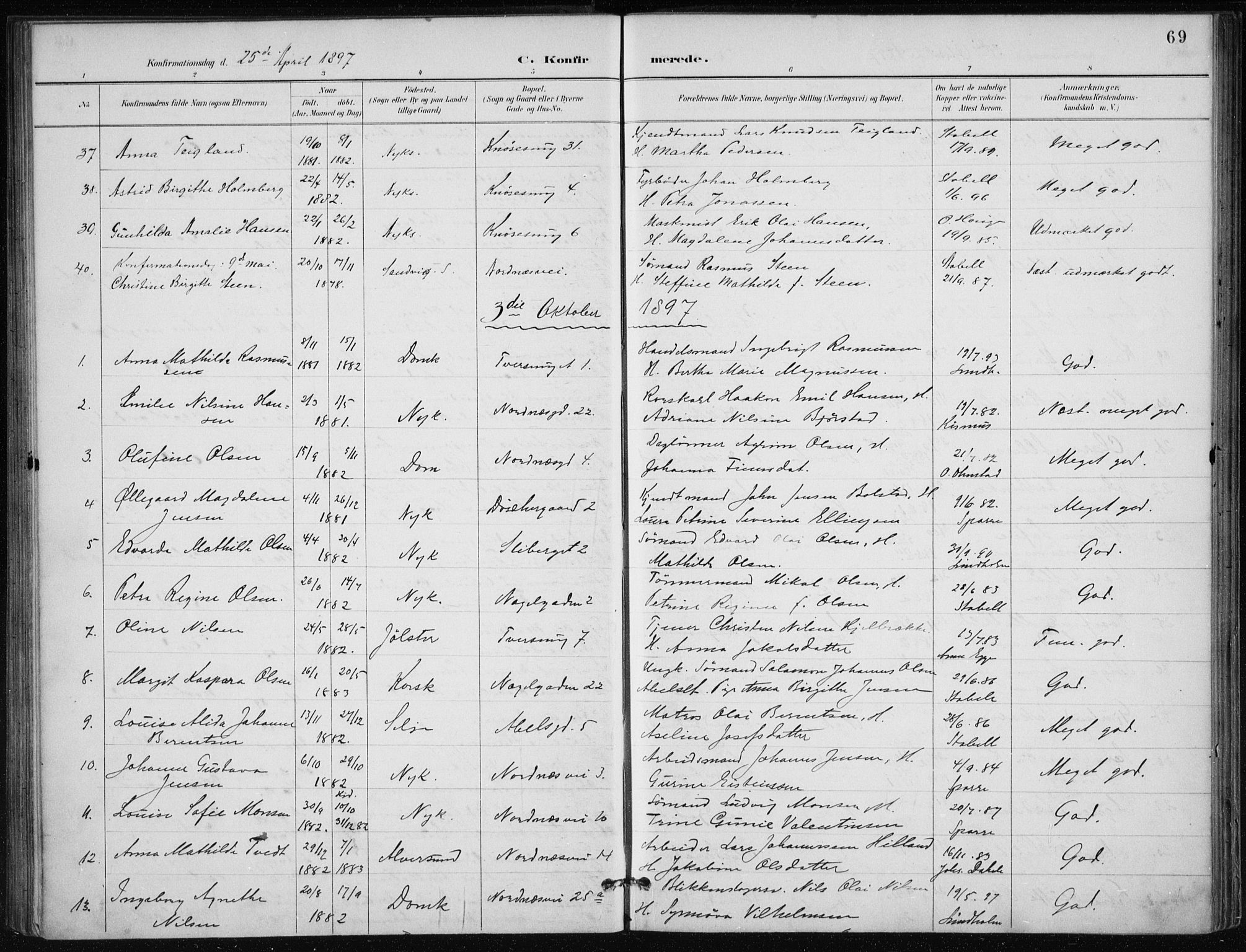 Nykirken Sokneprestembete, AV/SAB-A-77101/H/Haa/L0028: Parish register (official) no. C 7, 1887-1913, p. 69
