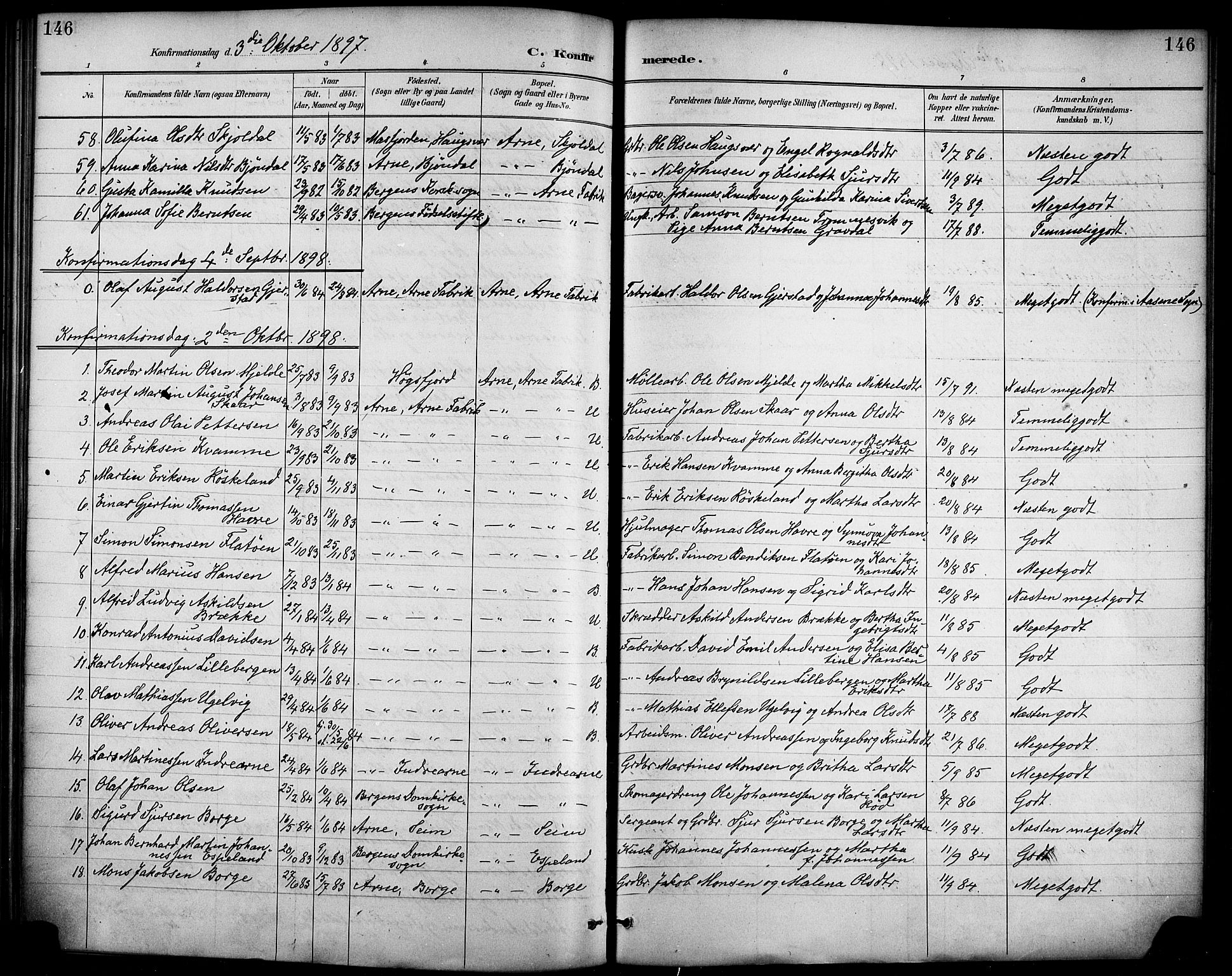 Haus sokneprestembete, SAB/A-75601/H/Haa/Haad/L0001: Parish register (official) no. D 1, 1887-1898, p. 146