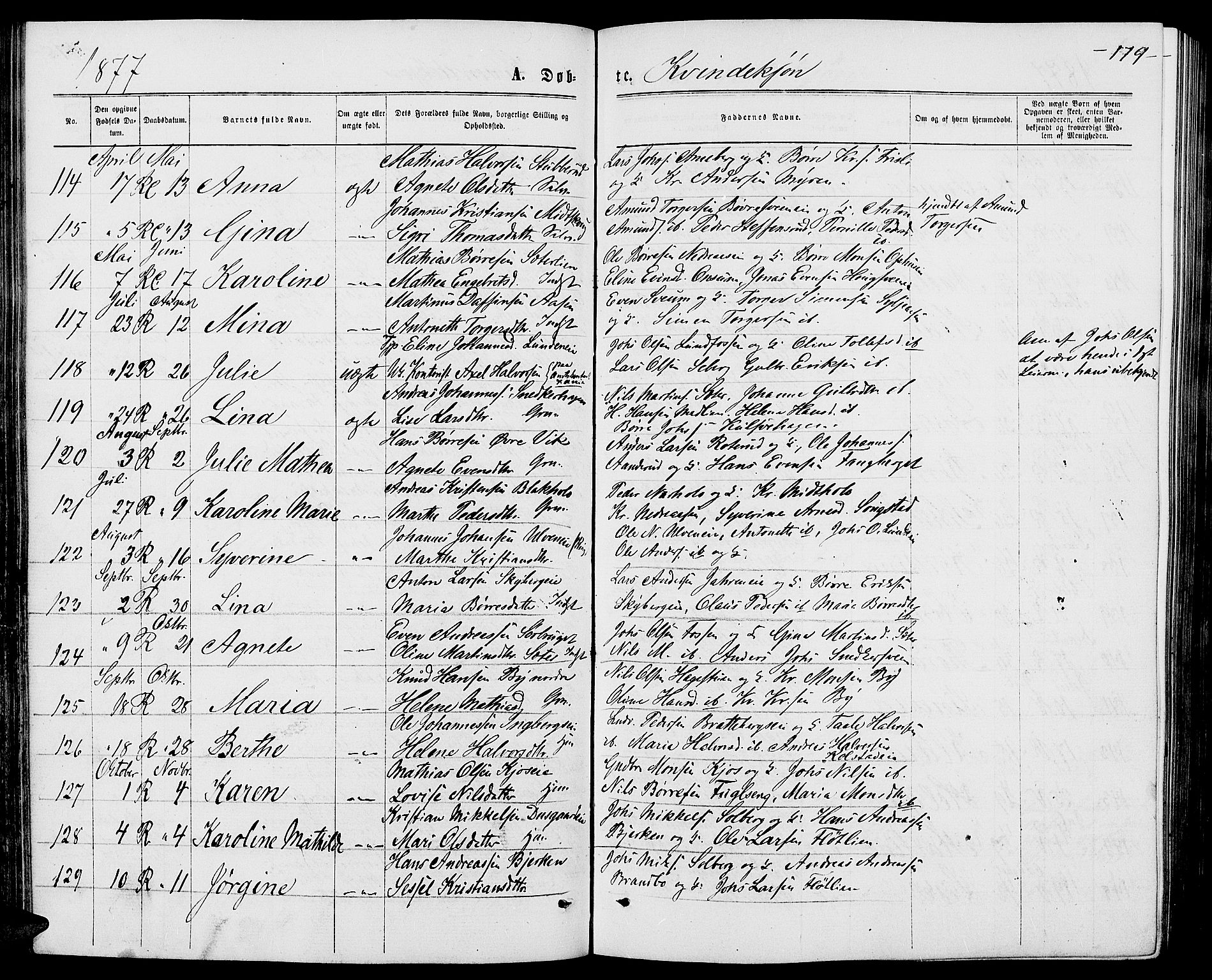 Ringsaker prestekontor, AV/SAH-PREST-014/L/La/L0008: Parish register (copy) no. 8, 1870-1878, p. 179