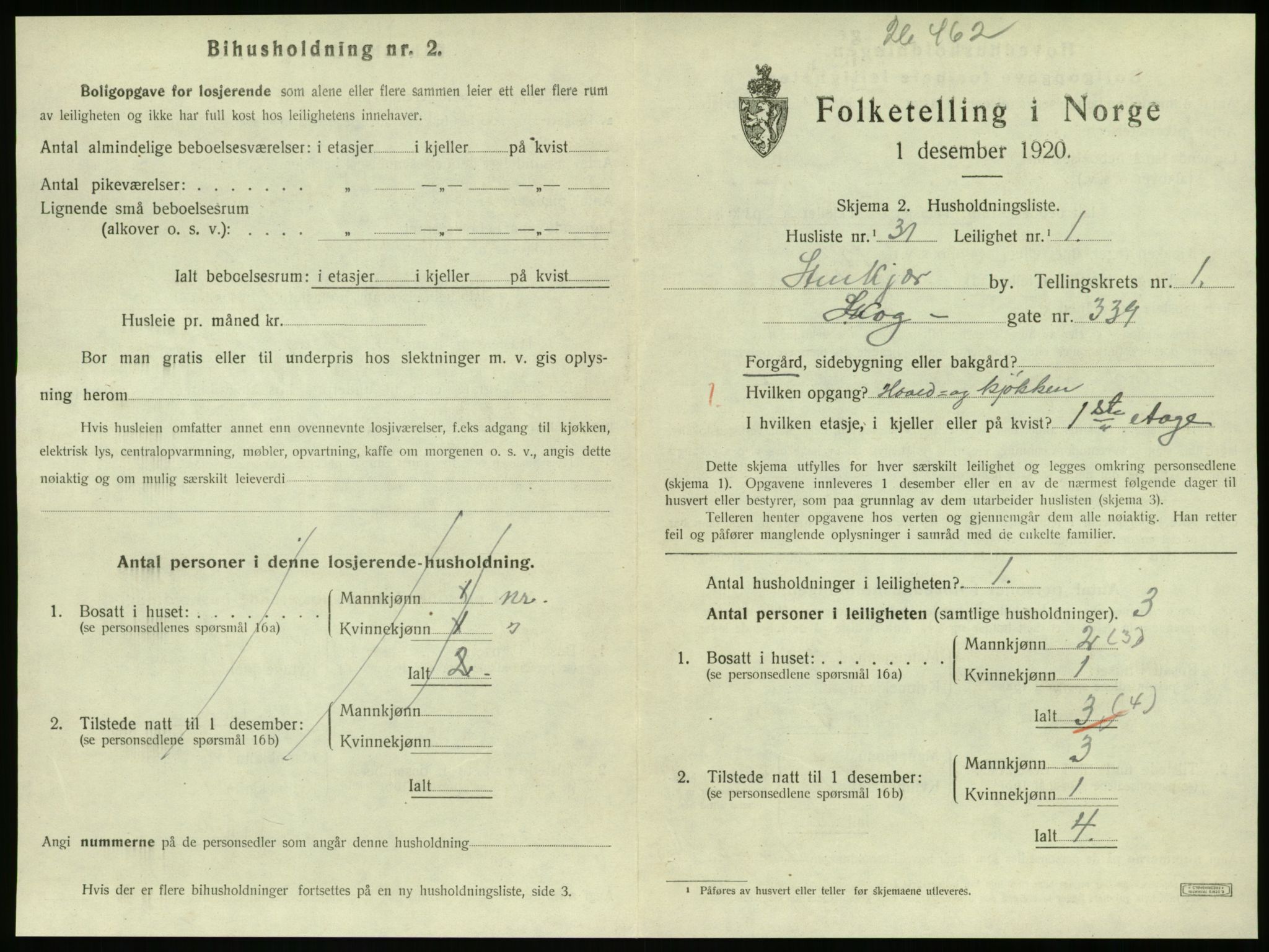 SAT, 1920 census for Steinkjer, 1920, p. 1140