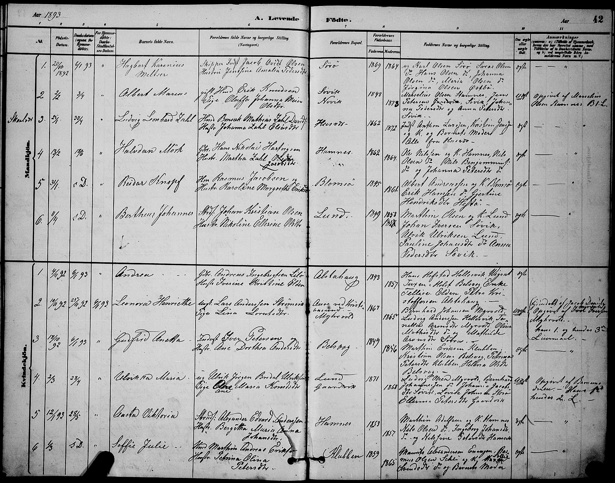 Ministerialprotokoller, klokkerbøker og fødselsregistre - Nordland, AV/SAT-A-1459/830/L0462: Parish register (copy) no. 830C04, 1882-1895, p. 42