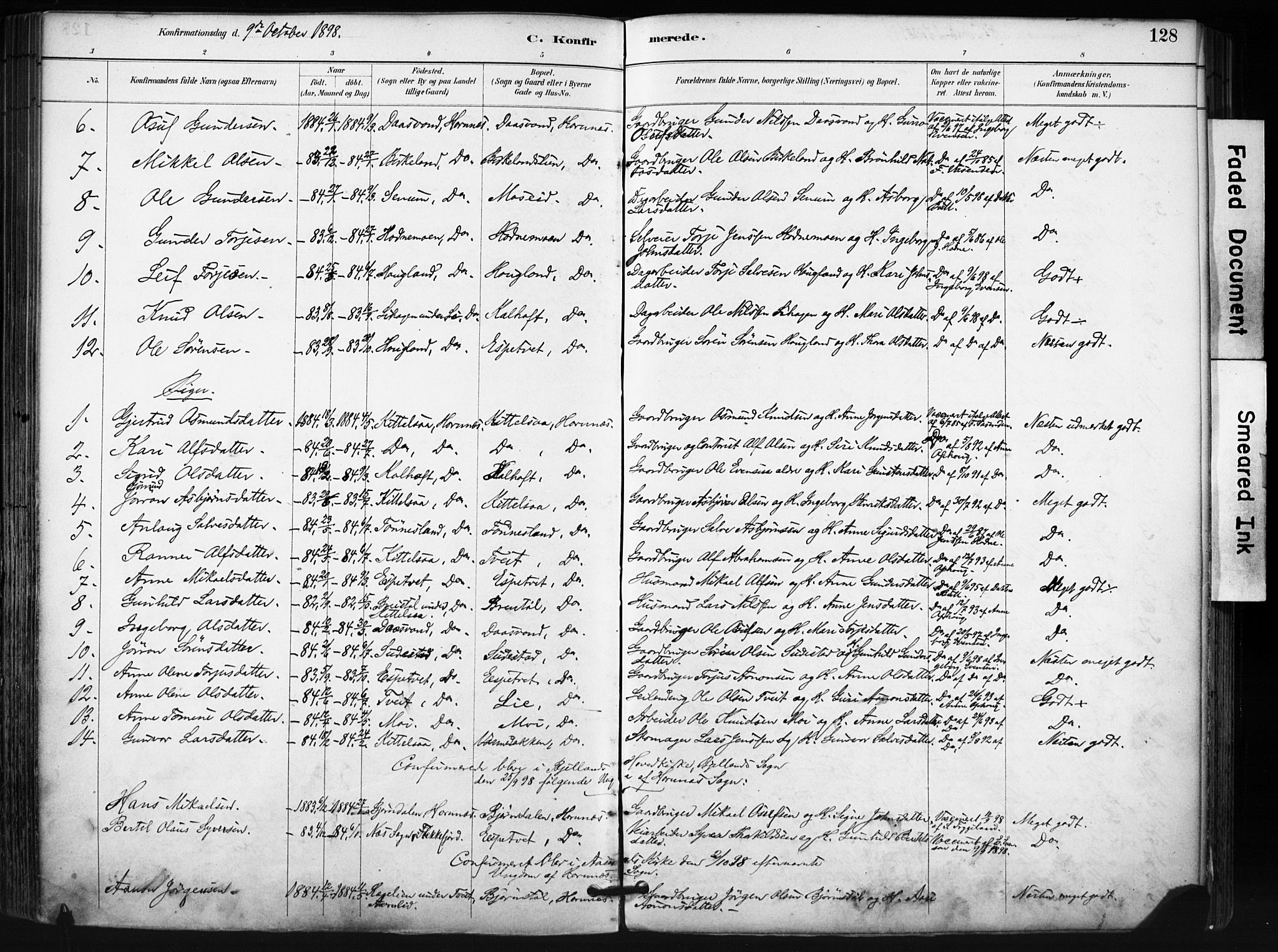 Evje sokneprestkontor, SAK/1111-0008/F/Fa/Fab/L0003: Parish register (official) no. A 3, 1884-1909, p. 128