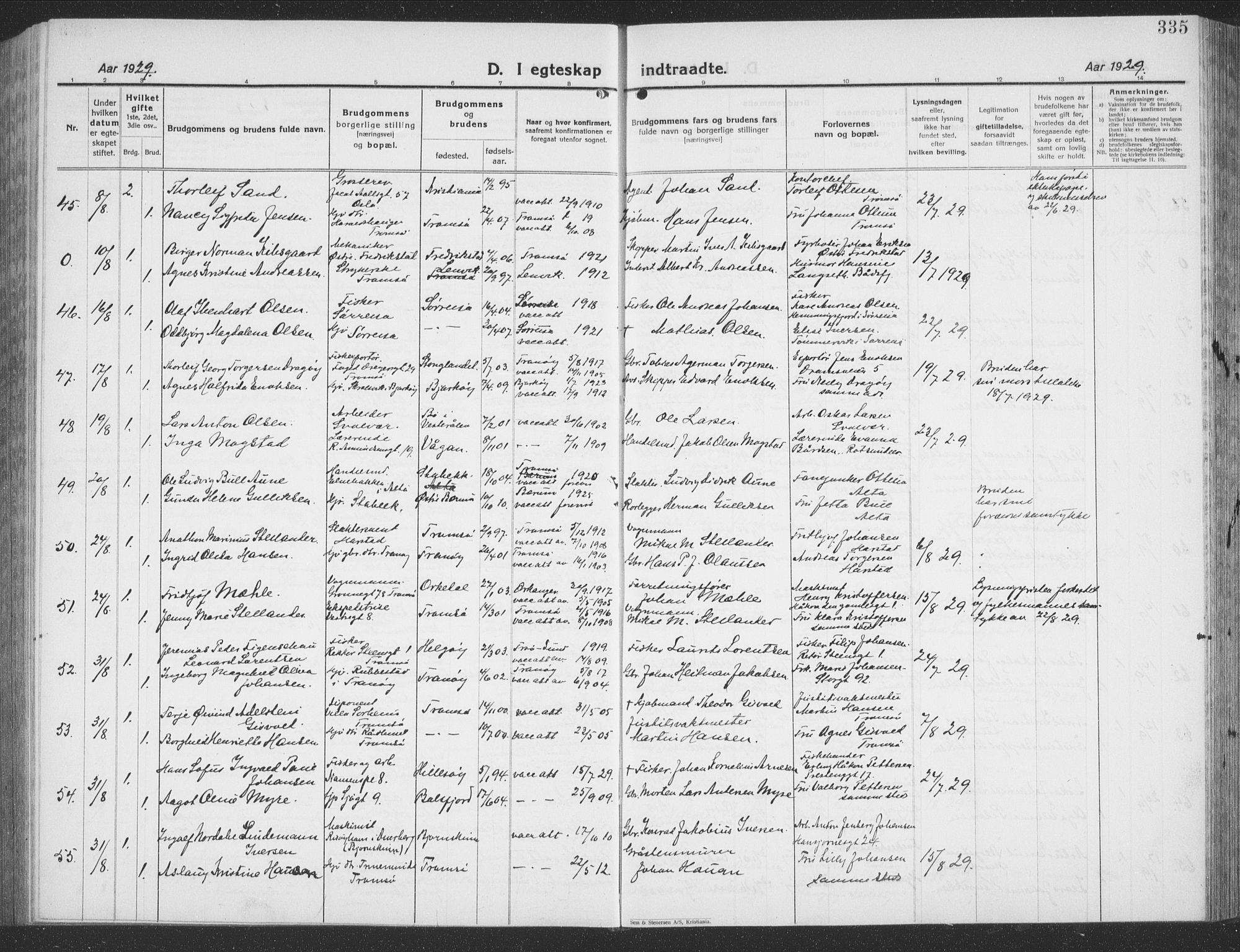 Tromsø sokneprestkontor/stiftsprosti/domprosti, AV/SATØ-S-1343/G/Gb/L0010klokker: Parish register (copy) no. 10, 1925-1937, p. 335