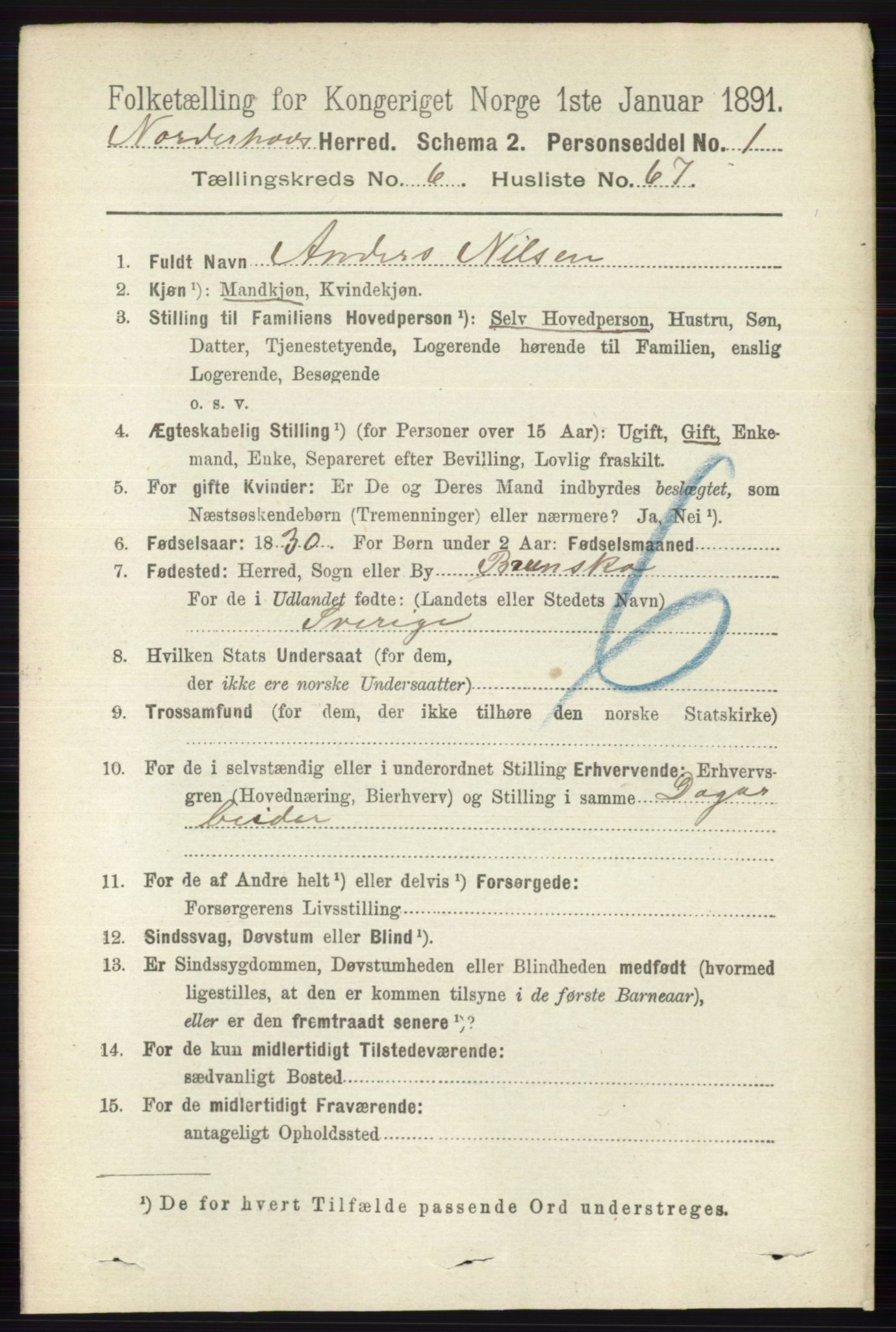 RA, 1891 census for 0613 Norderhov, 1891, p. 4381