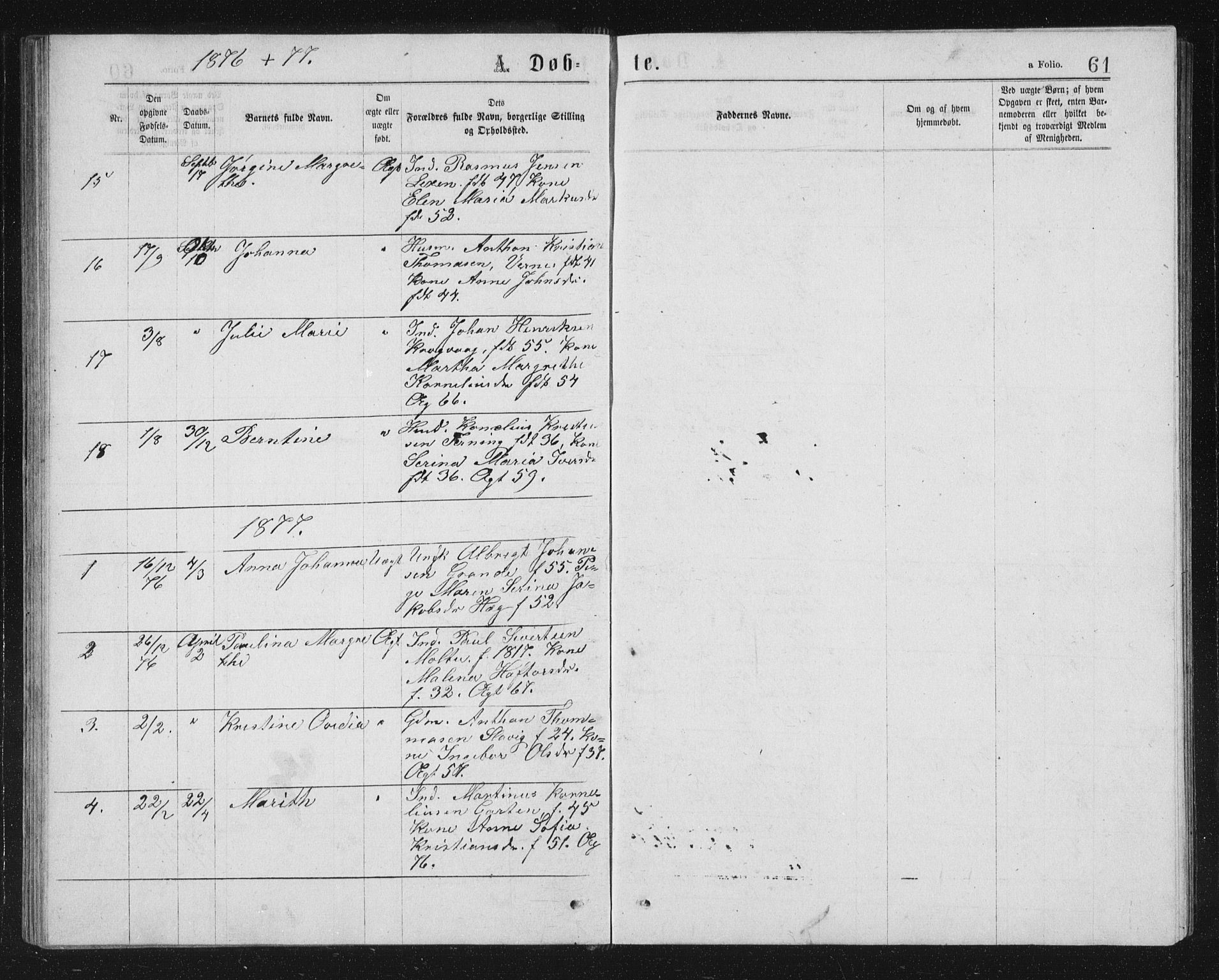 Ministerialprotokoller, klokkerbøker og fødselsregistre - Sør-Trøndelag, AV/SAT-A-1456/662/L0756: Parish register (copy) no. 662C01, 1869-1891, p. 61