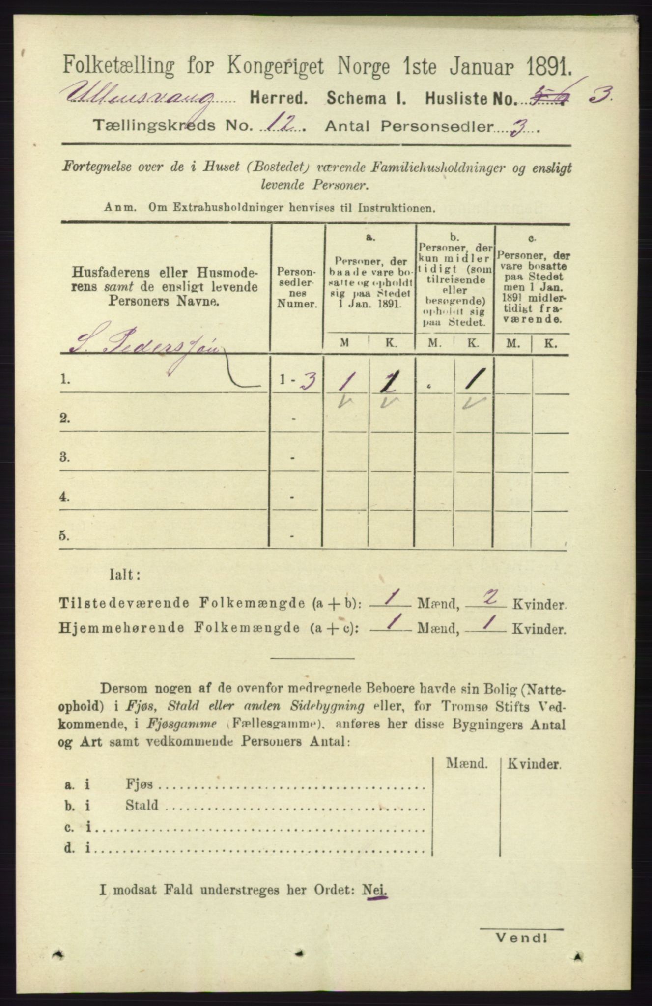 RA, 1891 census for 1230 Ullensvang, 1891, p. 4598