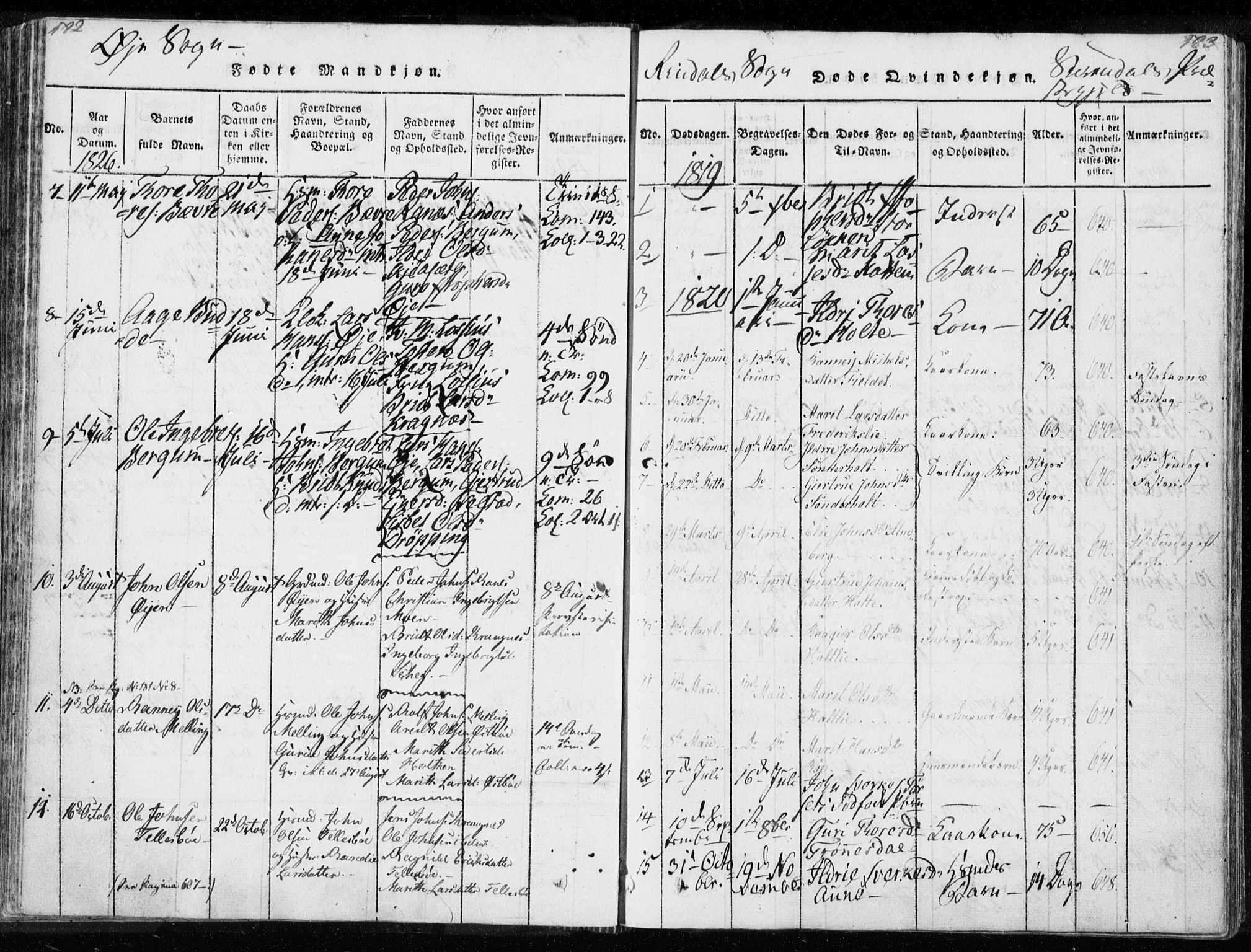 Ministerialprotokoller, klokkerbøker og fødselsregistre - Møre og Romsdal, SAT/A-1454/595/L1041: Parish register (official) no. 595A03, 1819-1829, p. 182-183