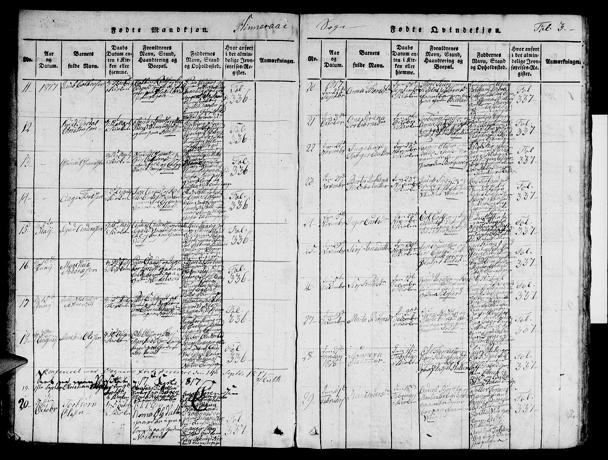Nedstrand sokneprestkontor, SAST/A-101841/01/V: Parish register (copy) no. B 1 /1, 1816-1847, p. 3