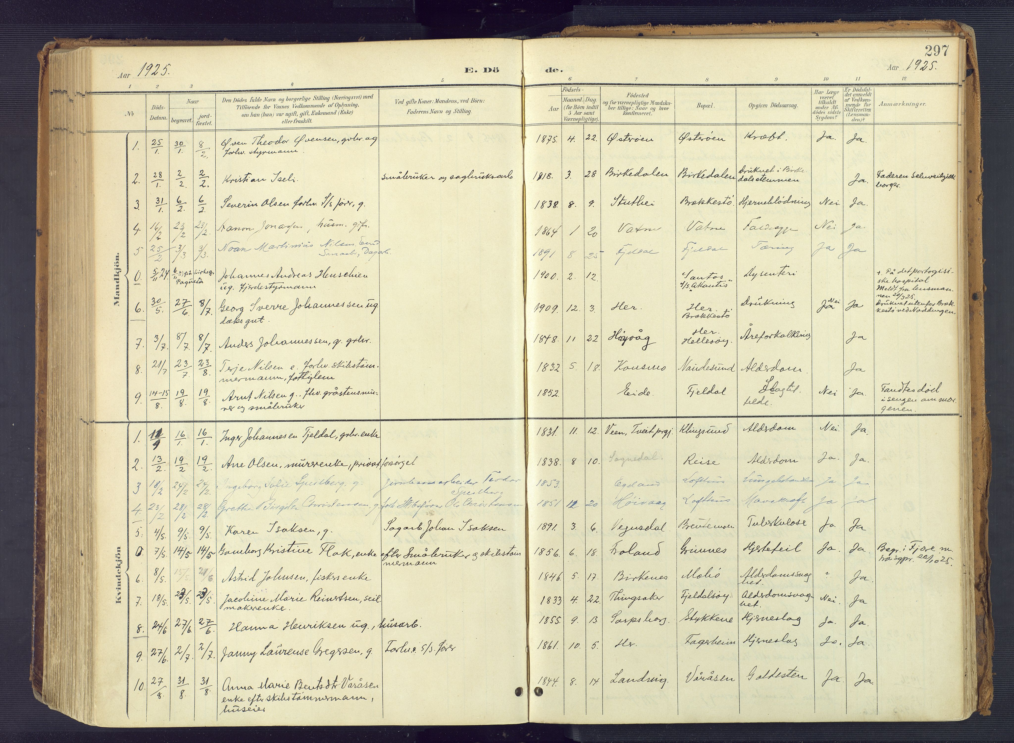 Vestre Moland sokneprestkontor, SAK/1111-0046/F/Fa/Fab/L0010: Parish register (official) no. A 10, 1900-1926, p. 297