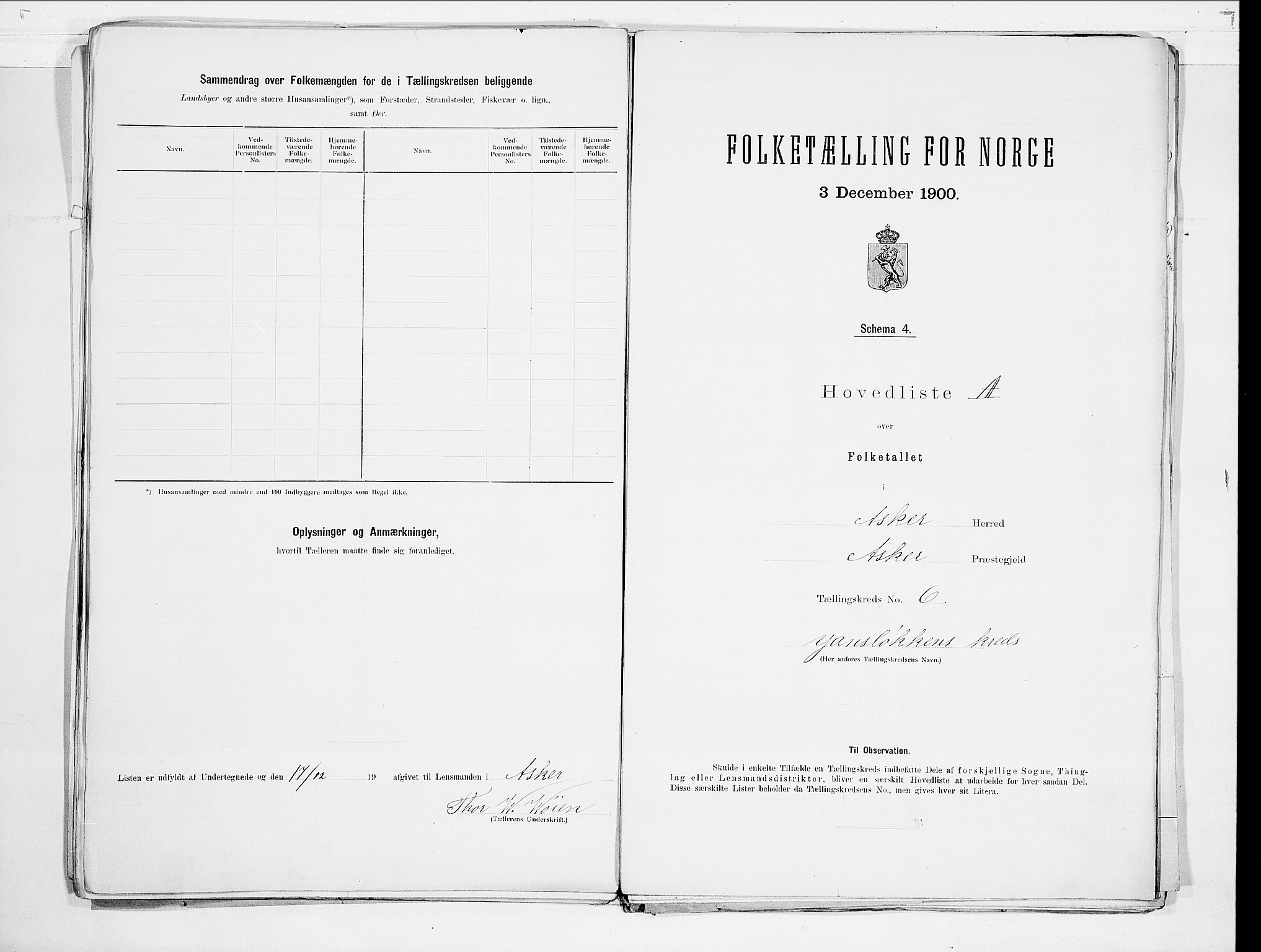 SAO, 1900 census for Asker, 1900, p. 20