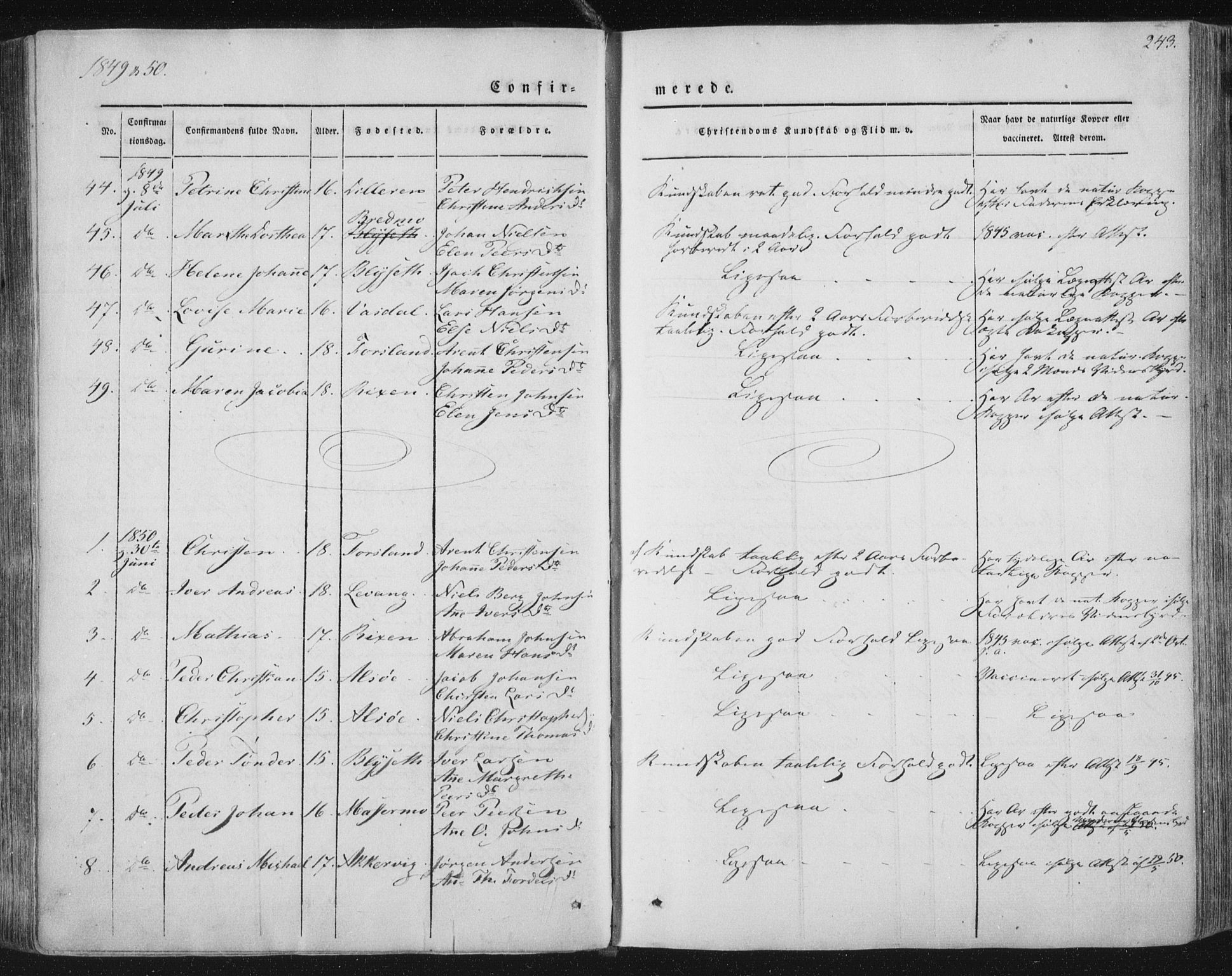 Ministerialprotokoller, klokkerbøker og fødselsregistre - Nordland, AV/SAT-A-1459/838/L0549: Parish register (official) no. 838A07, 1840-1854, p. 243