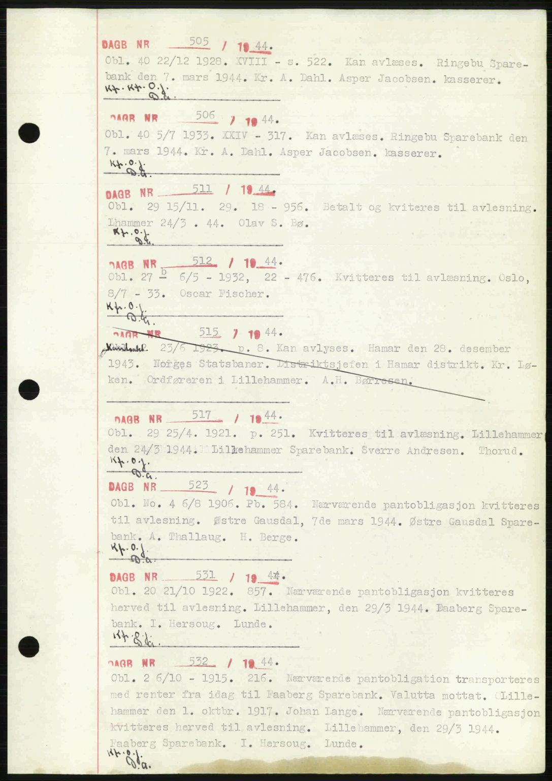Sør-Gudbrandsdal tingrett, SAH/TING-004/H/Hb/Hbf/L0002: Mortgage book no. C1, 1938-1951, Diary no: : 505/1944