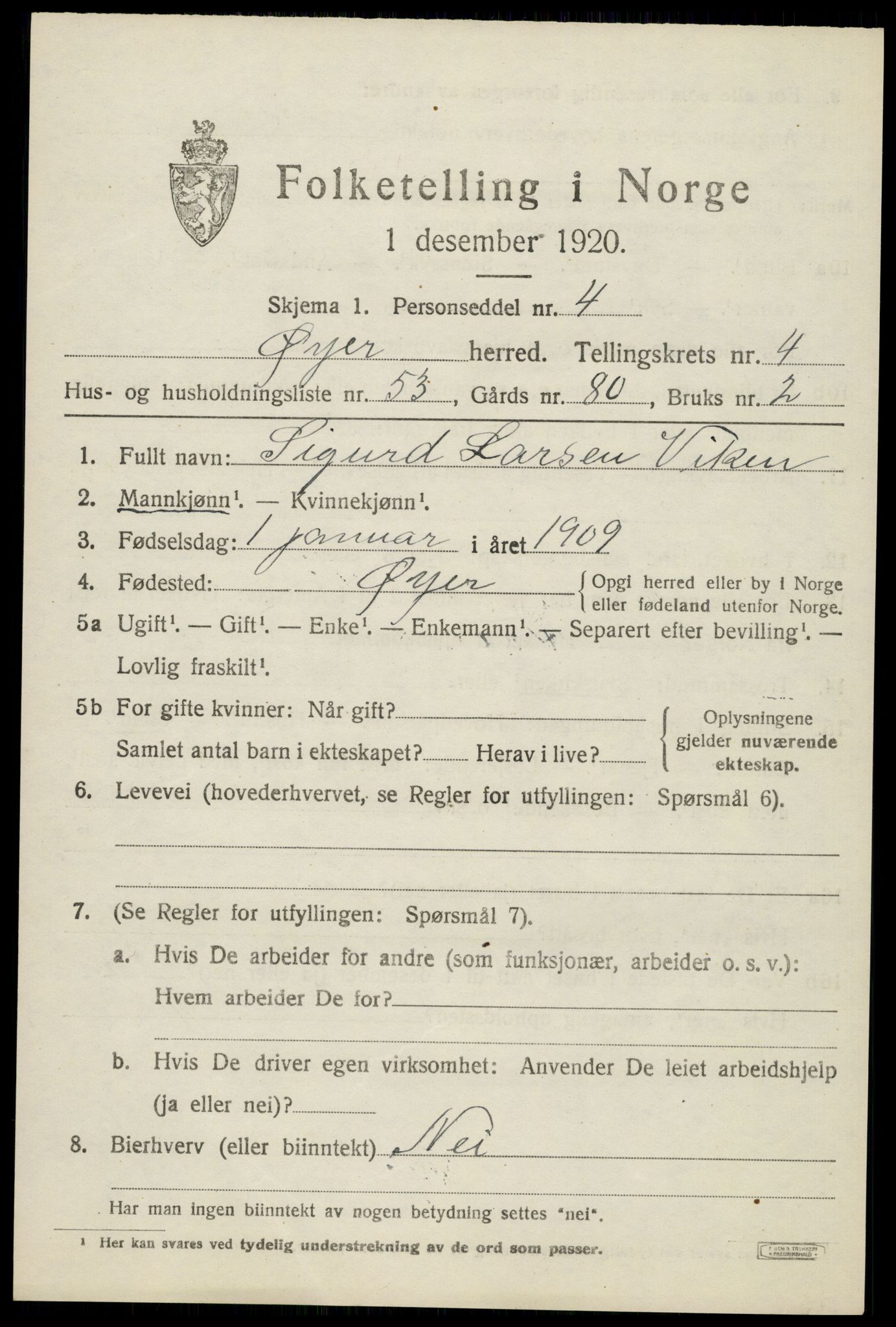 SAH, 1920 census for Øyer, 1920, p. 4439