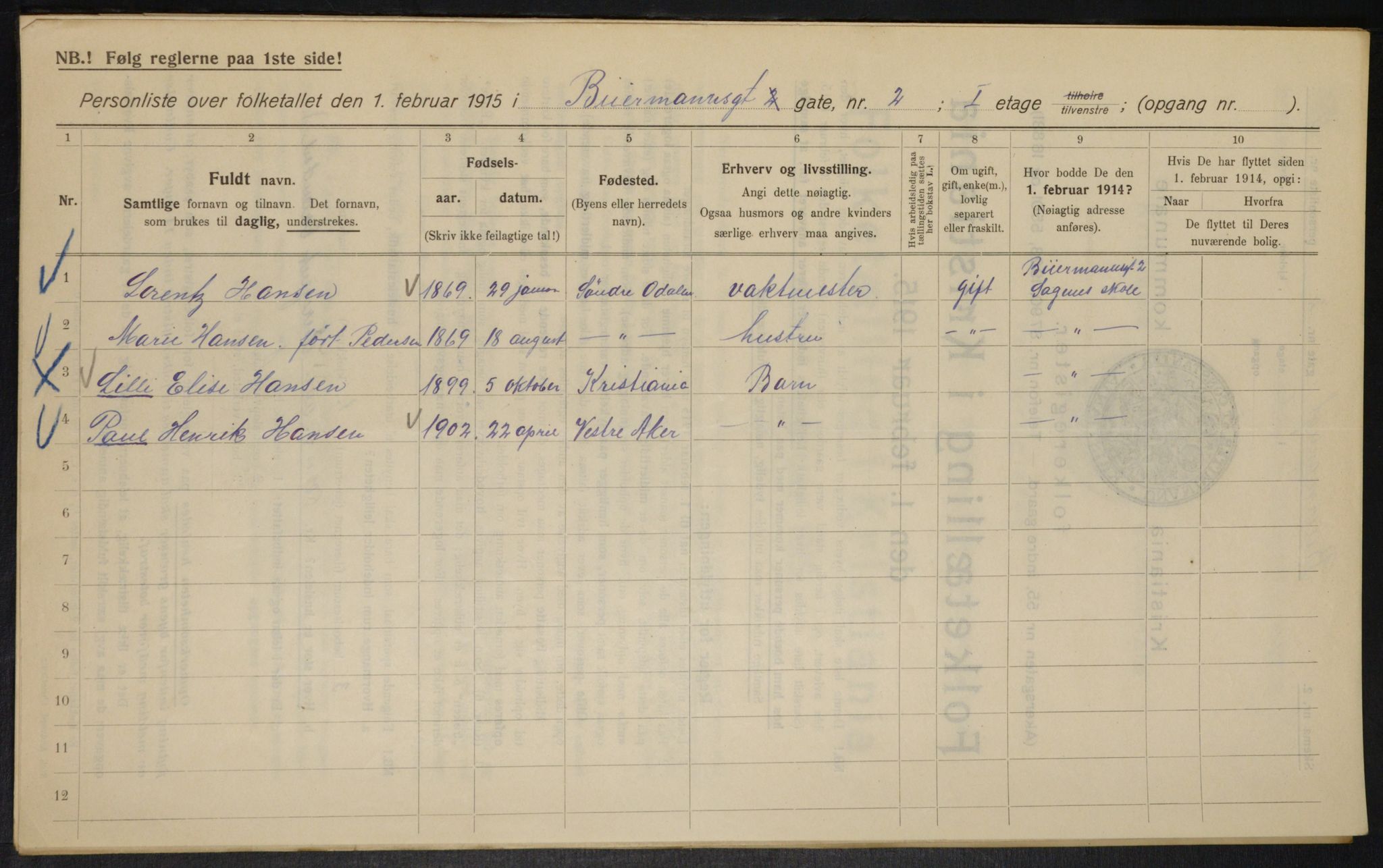 OBA, Municipal Census 1915 for Kristiania, 1915, p. 4831