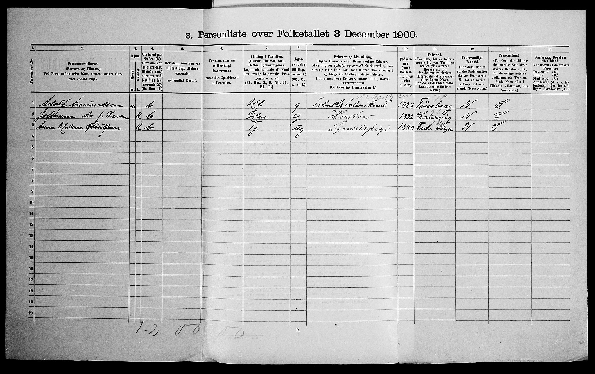 SAK, 1900 census for Flekkefjord, 1900, p. 1135