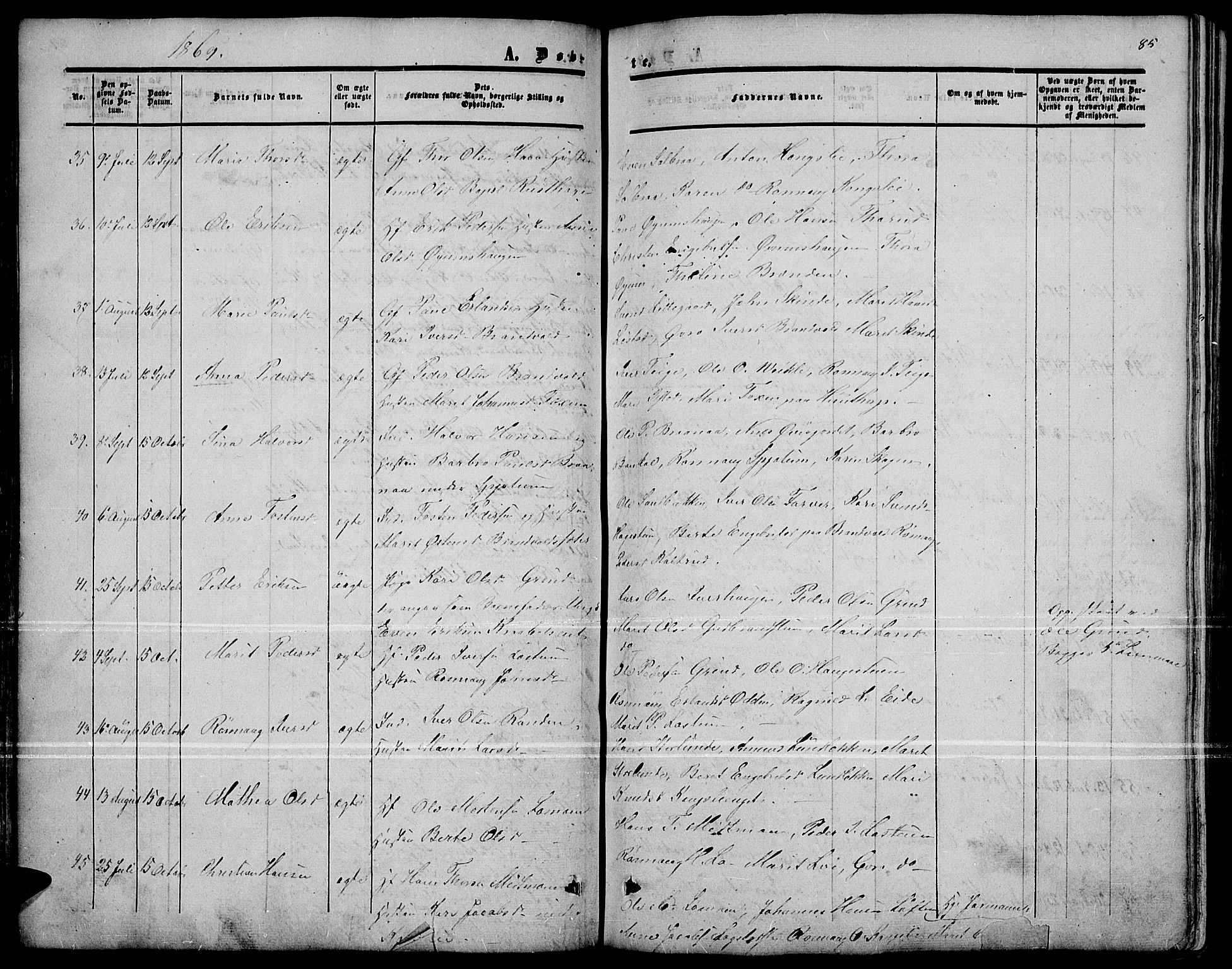 Nord-Fron prestekontor, AV/SAH-PREST-080/H/Ha/Hab/L0001: Parish register (copy) no. 1, 1851-1883, p. 85