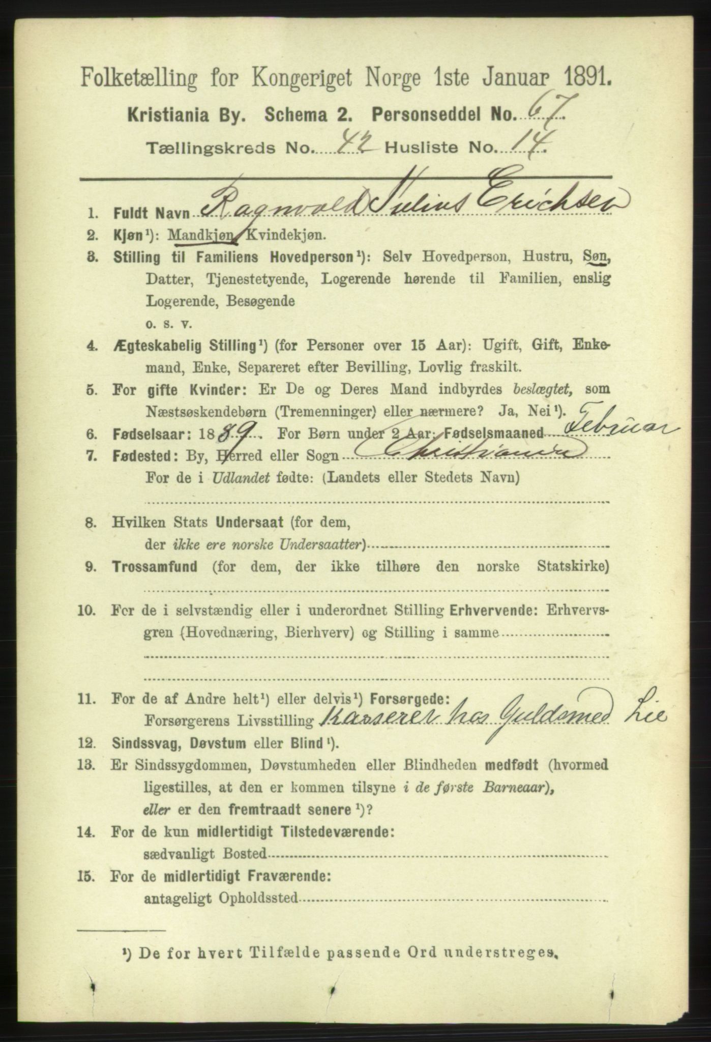 RA, 1891 census for 0301 Kristiania, 1891, p. 25494