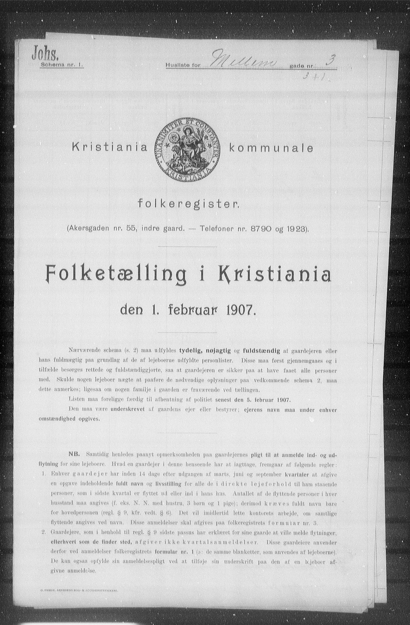 OBA, Municipal Census 1907 for Kristiania, 1907, p. 33213