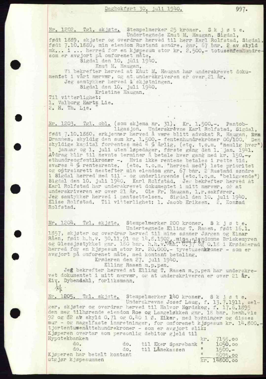 Eiker, Modum og Sigdal sorenskriveri, SAKO/A-123/G/Ga/Gab/L0041: Mortgage book no. A11, 1939-1940, Diary no: : 1202/1940