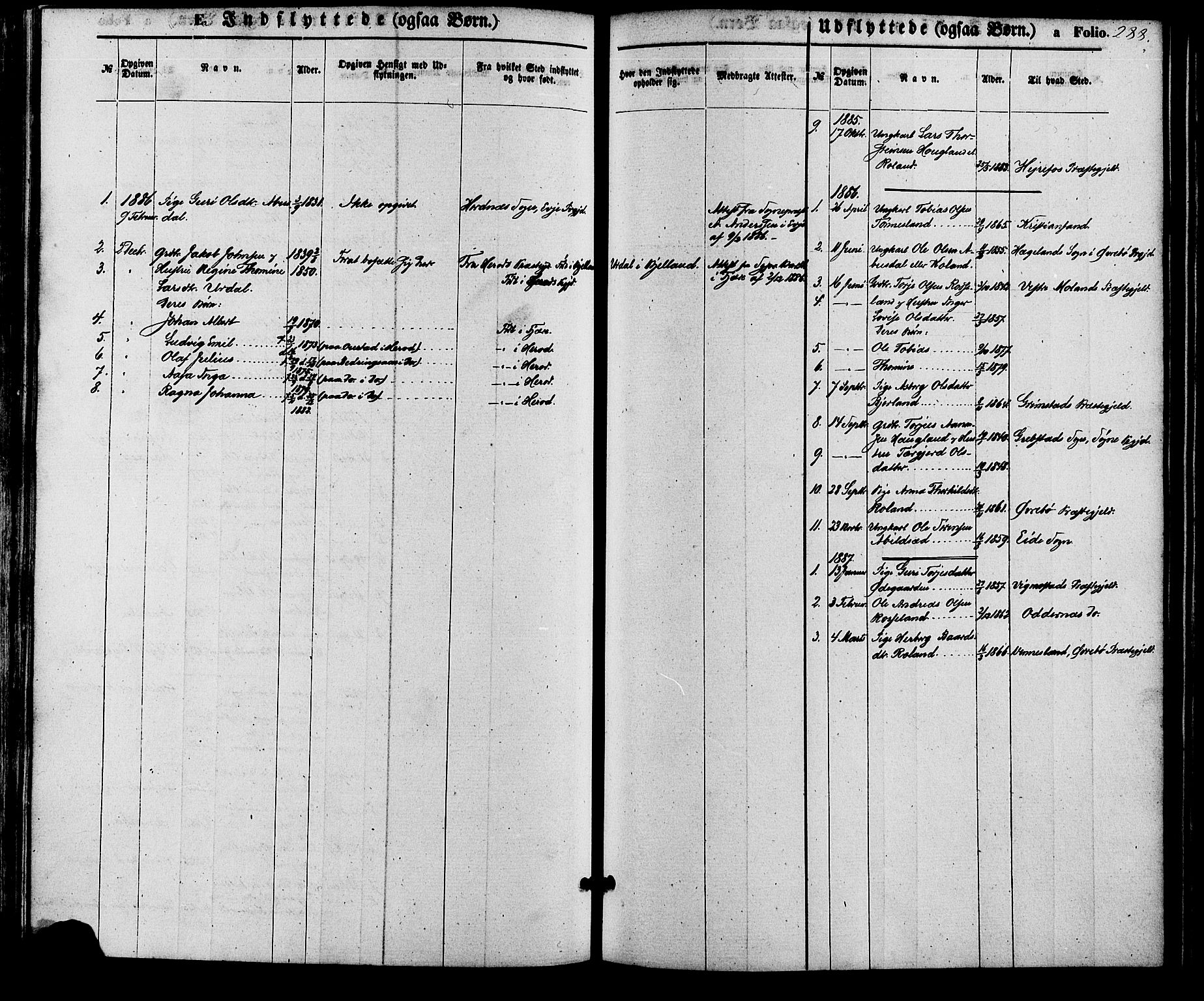 Bjelland sokneprestkontor, AV/SAK-1111-0005/F/Fa/Faa/L0003: Parish register (official) no. A 3, 1867-1887, p. 288