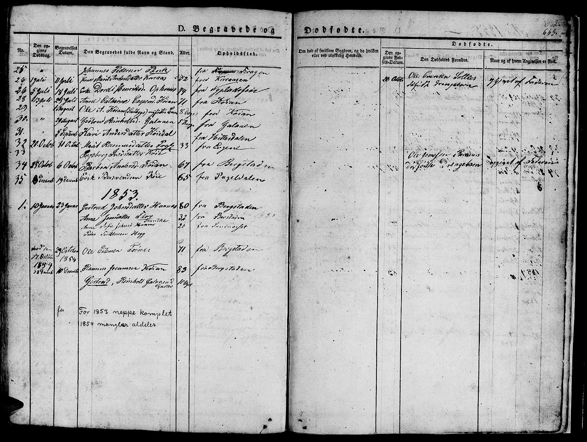 Ministerialprotokoller, klokkerbøker og fødselsregistre - Sør-Trøndelag, SAT/A-1456/681/L0939: Parish register (copy) no. 681C03, 1829-1855, p. 663
