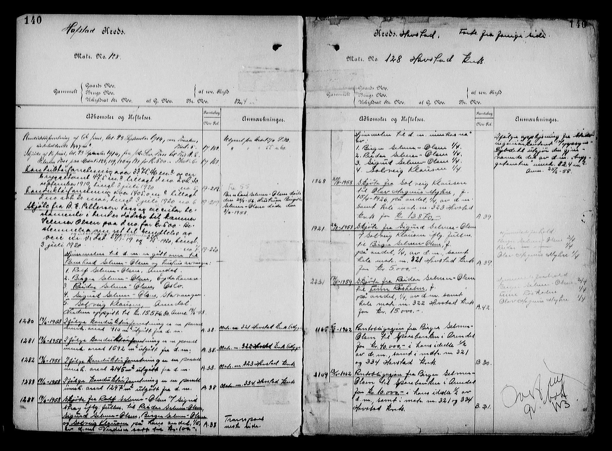 Arendal byfogd, AV/SAK-1222-0001/G/Ga/L0015: Mortgage register no. 13, 1860-1960, p. 140
