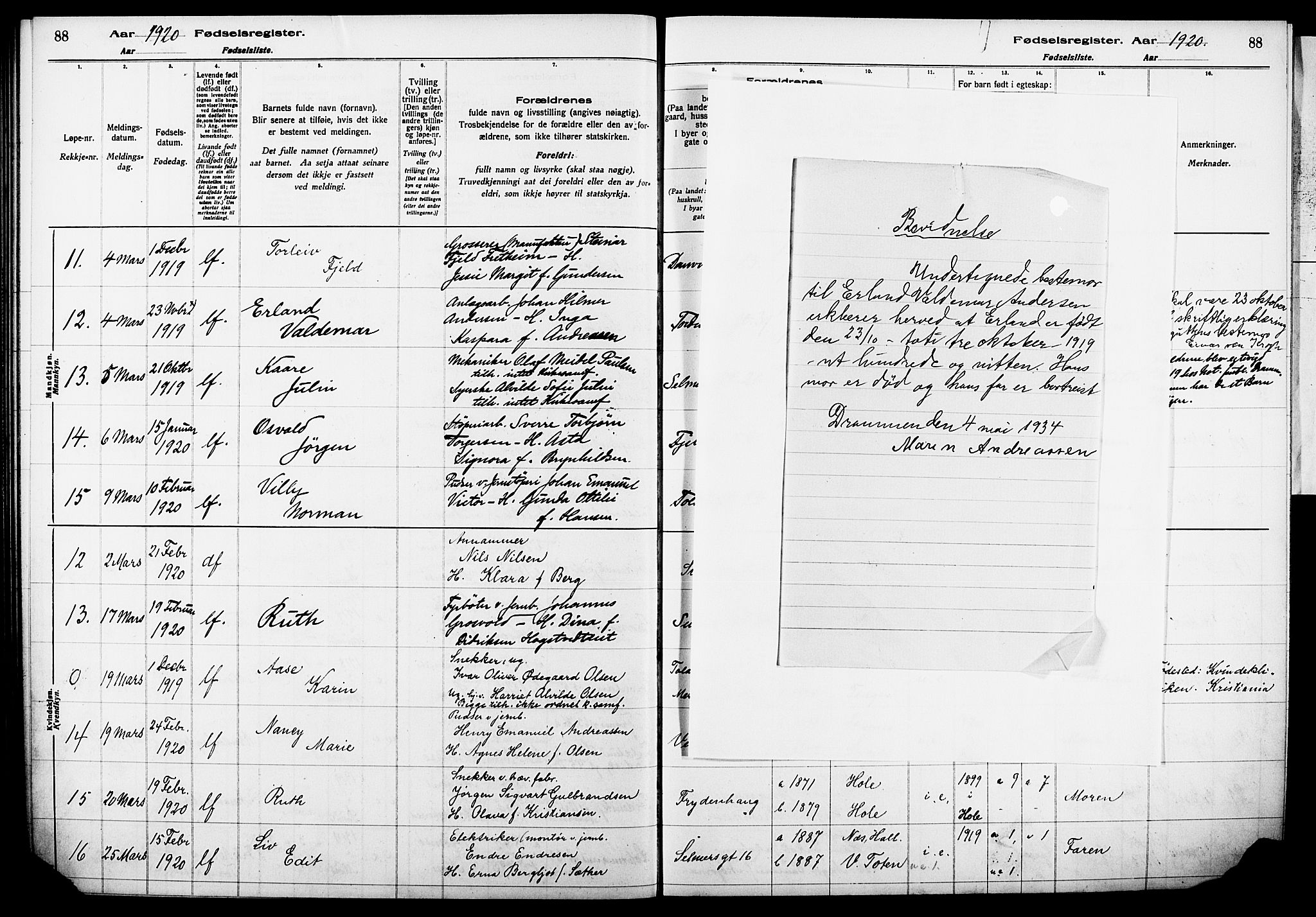 Strømsø kirkebøker, AV/SAKO-A-246/J/Ja/L0001: Birth register no. I 1, 1916-1925, p. 88