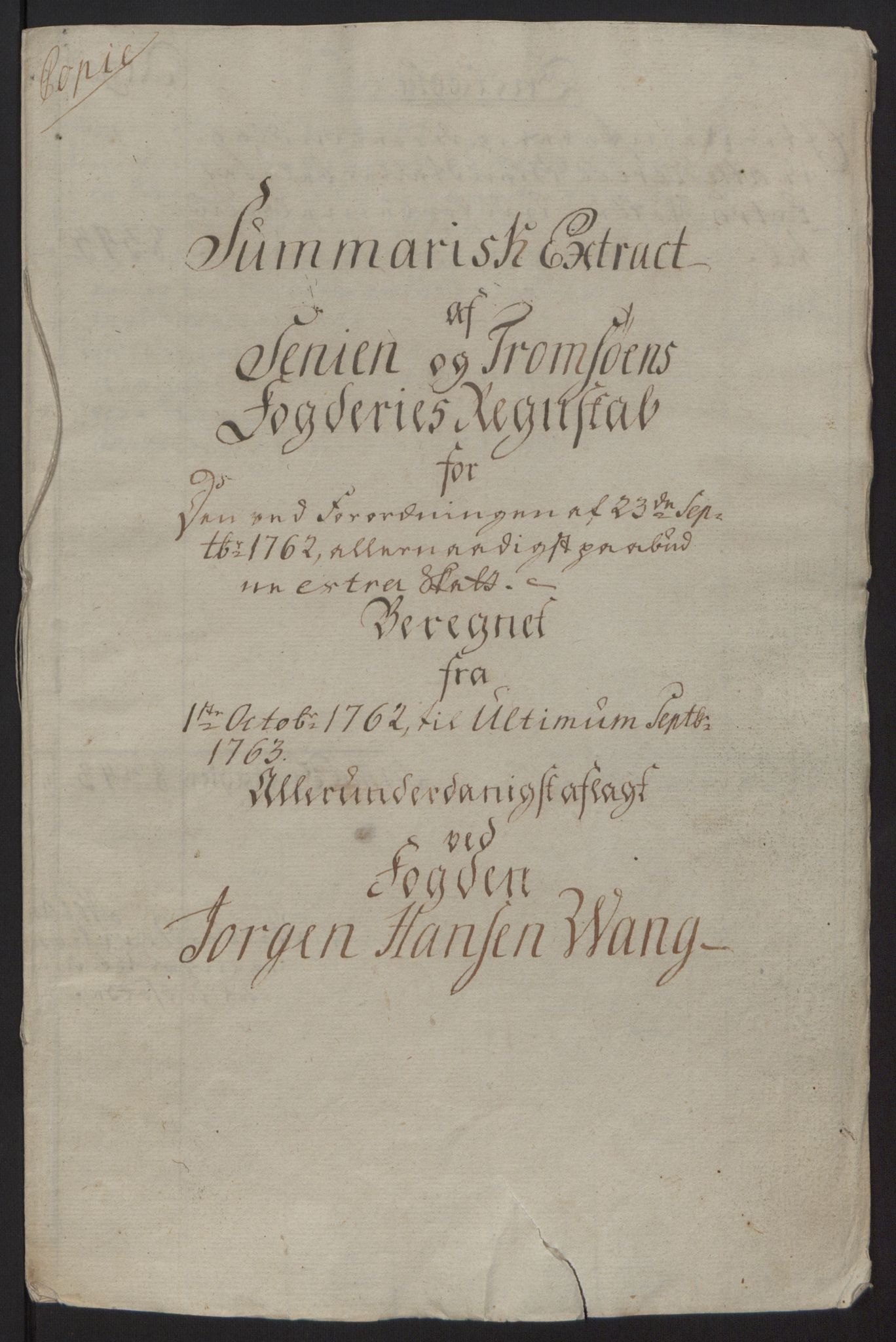 Rentekammeret inntil 1814, Reviderte regnskaper, Fogderegnskap, AV/RA-EA-4092/R68/L4845: Ekstraskatten Senja og Troms, 1762-1765, p. 10