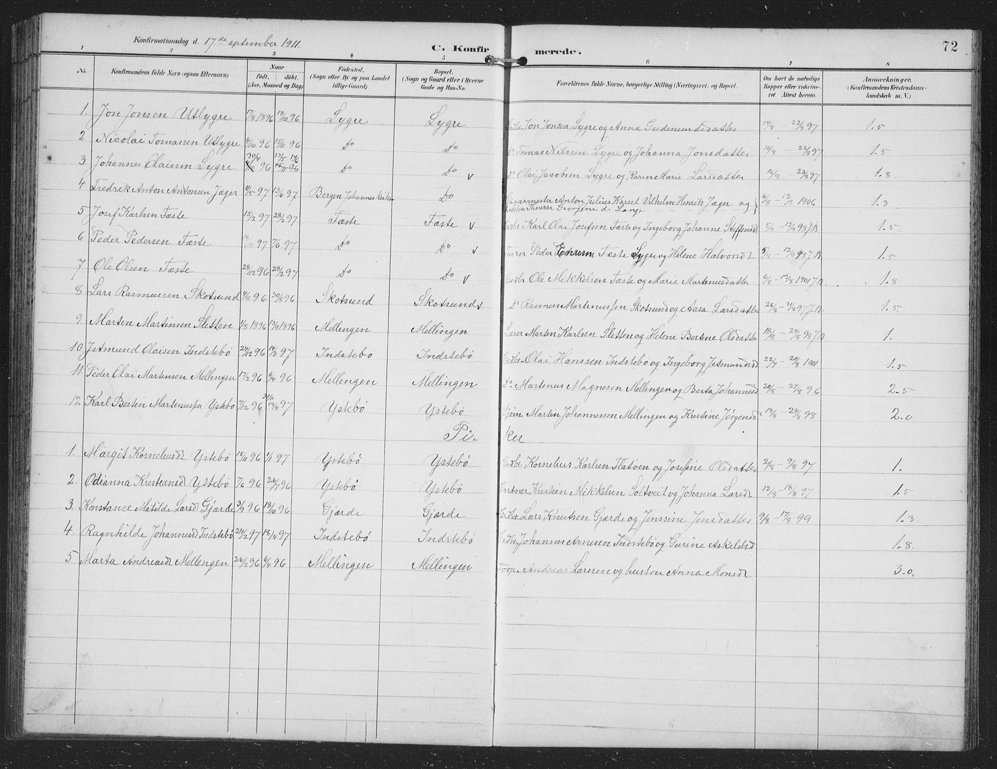 Alversund Sokneprestembete, SAB/A-73901/H/Ha/Hab: Parish register (copy) no. B 4, 1897-1914, p. 72