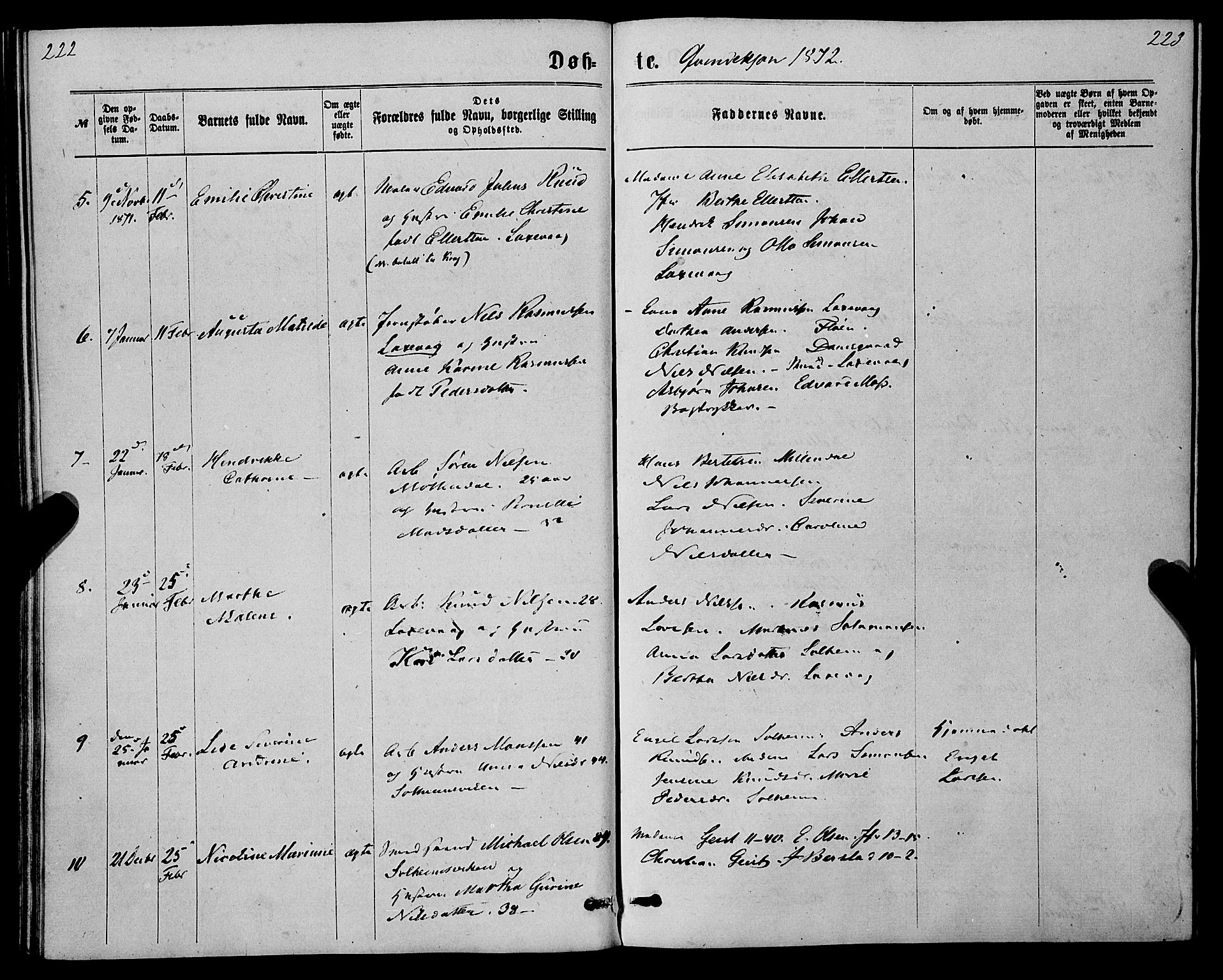 St. Jørgens hospital og Årstad sokneprestembete, AV/SAB-A-99934: Parish register (official) no. A 6, 1870-1878, p. 222-223