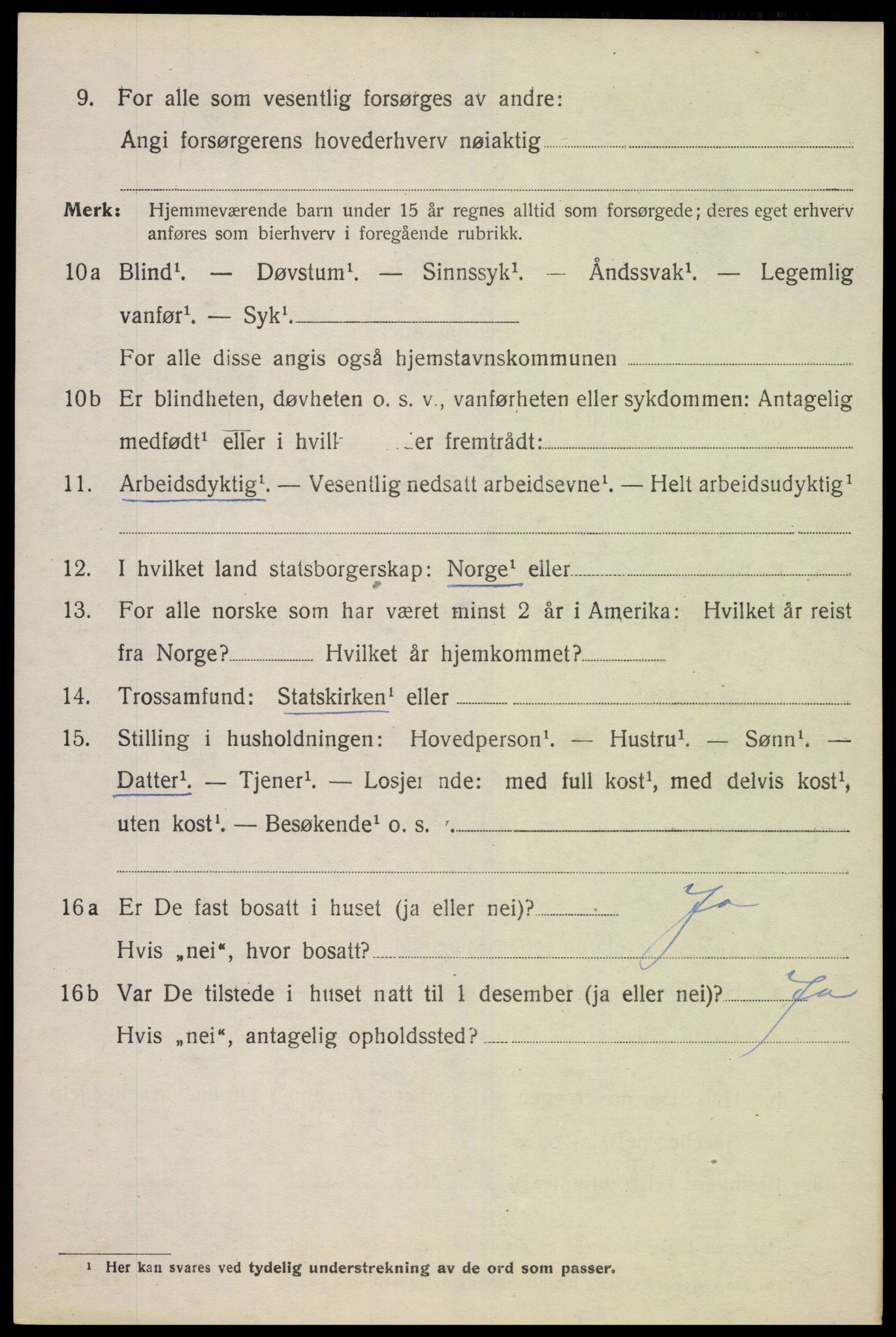 SAK, 1920 census for Bjelland, 1920, p. 1468