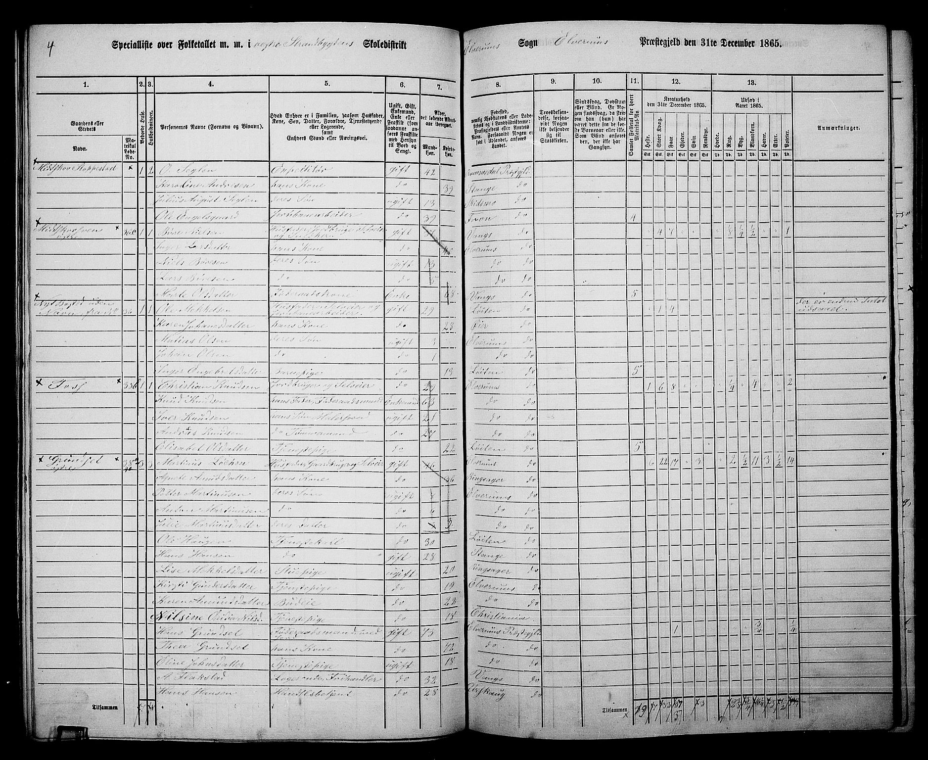 RA, 1865 census for Elverum, 1865, p. 122