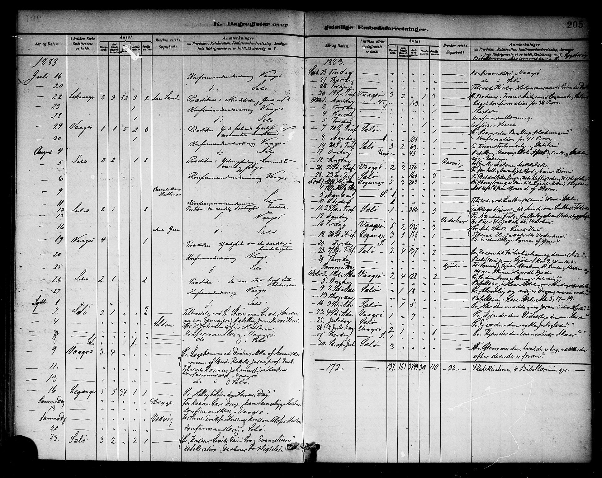 Selje sokneprestembete, AV/SAB-A-99938/H/Ha/Haa/Haab: Parish register (official) no. B 1, 1881-1890, p. 205