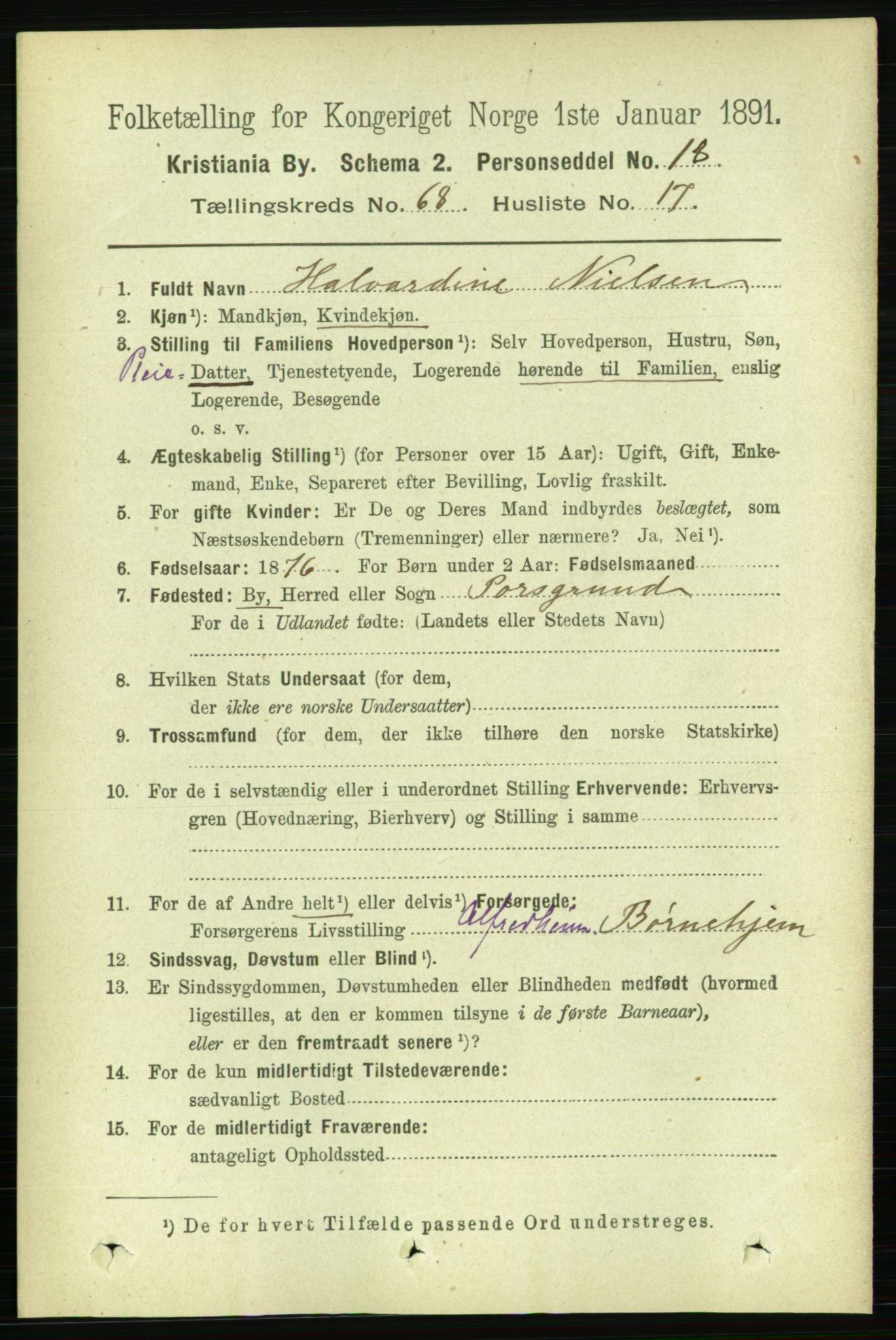 RA, 1891 census for 0301 Kristiania, 1891, p. 37622