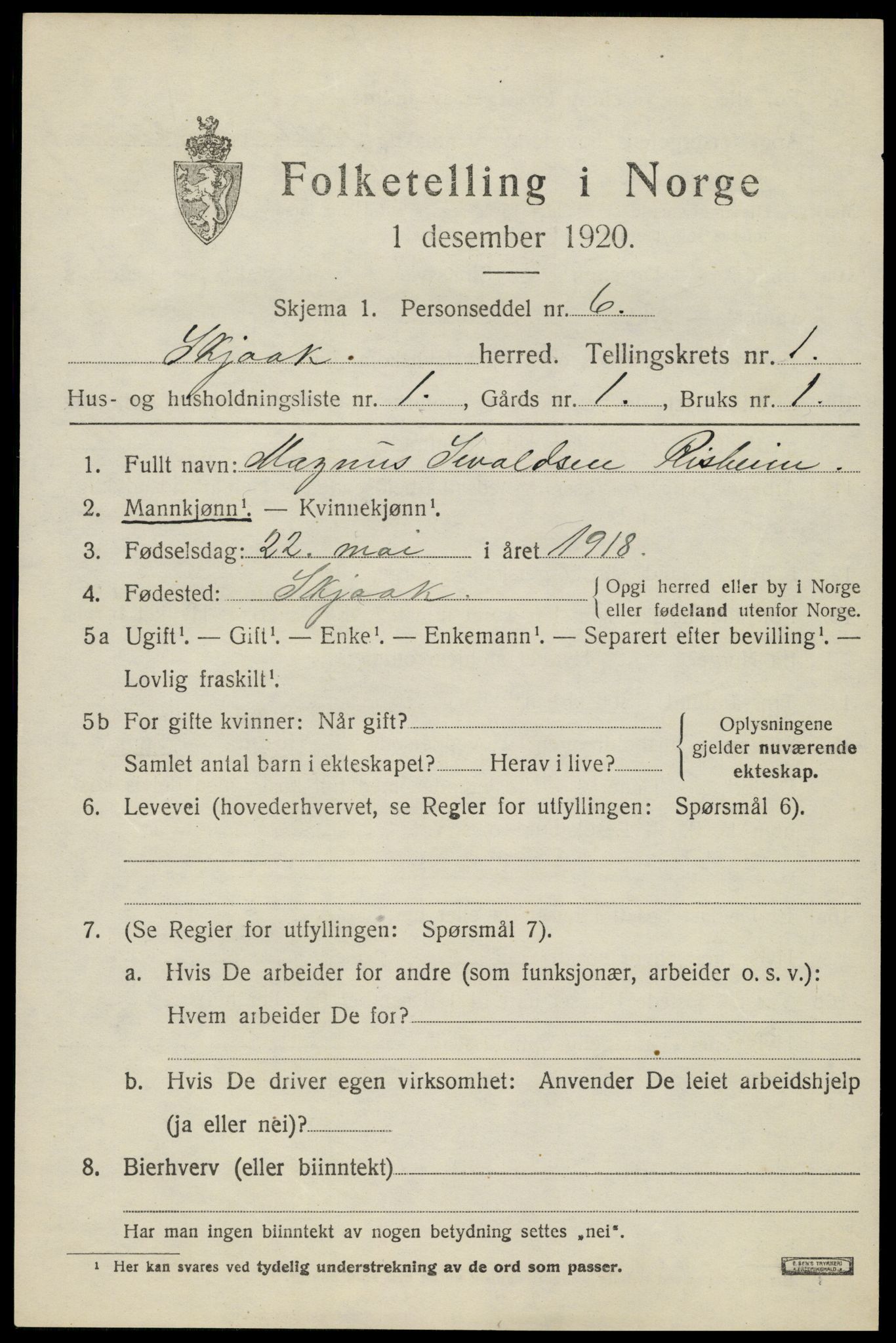 SAH, 1920 census for Skjåk, 1920, p. 830