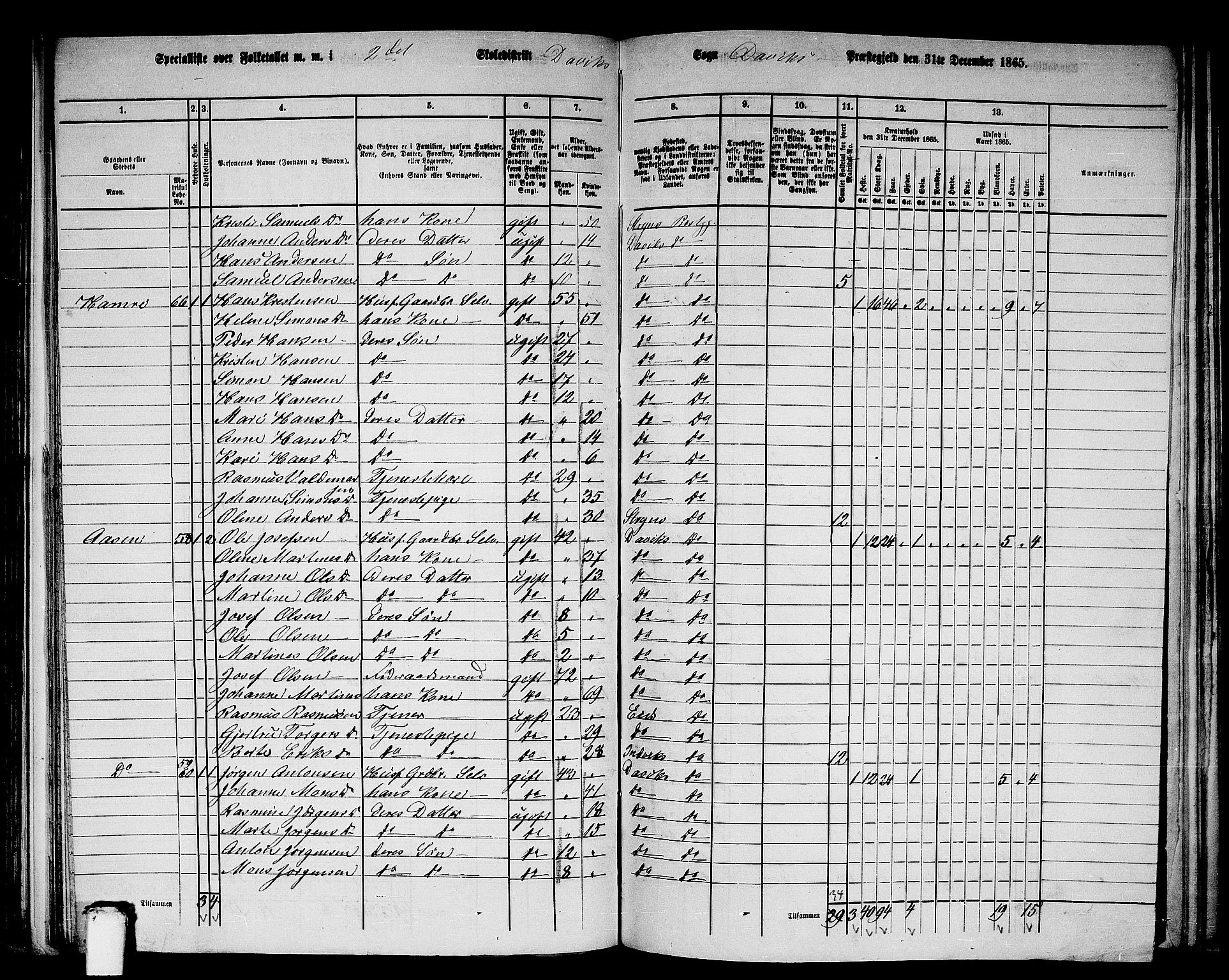 RA, 1865 census for Davik, 1865, p. 37