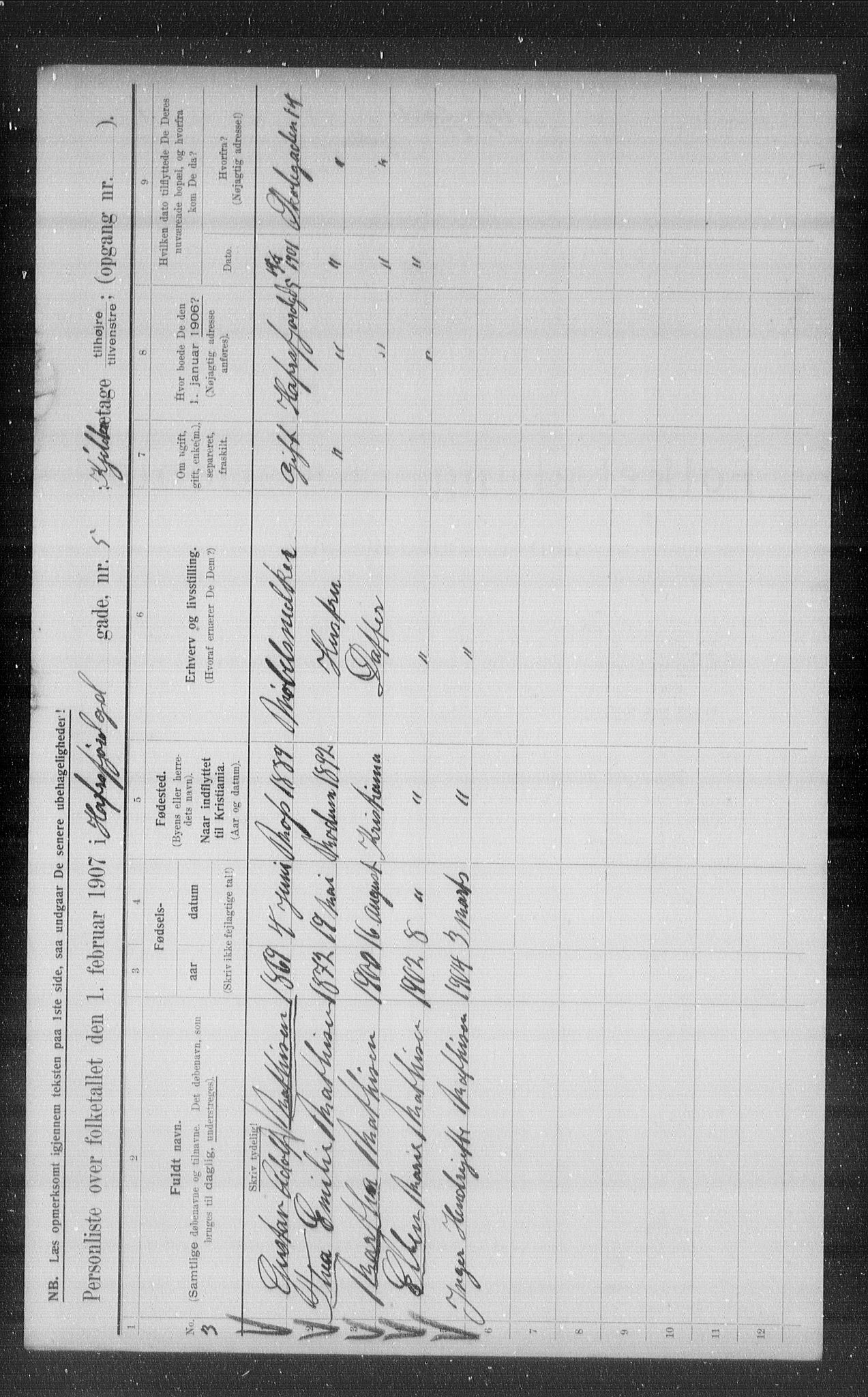 OBA, Municipal Census 1907 for Kristiania, 1907, p. 17078