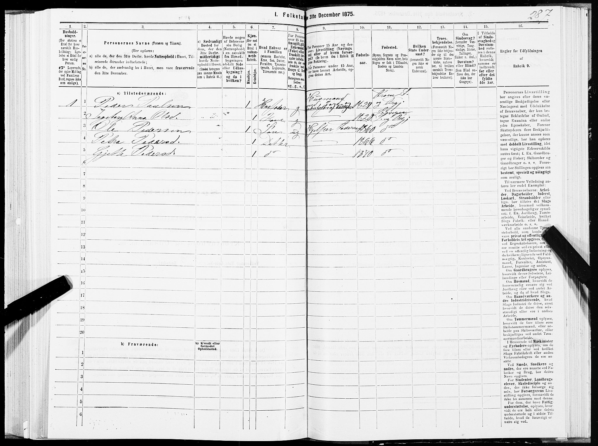 SAT, 1875 census for 1718P Leksvik, 1875, p. 1287