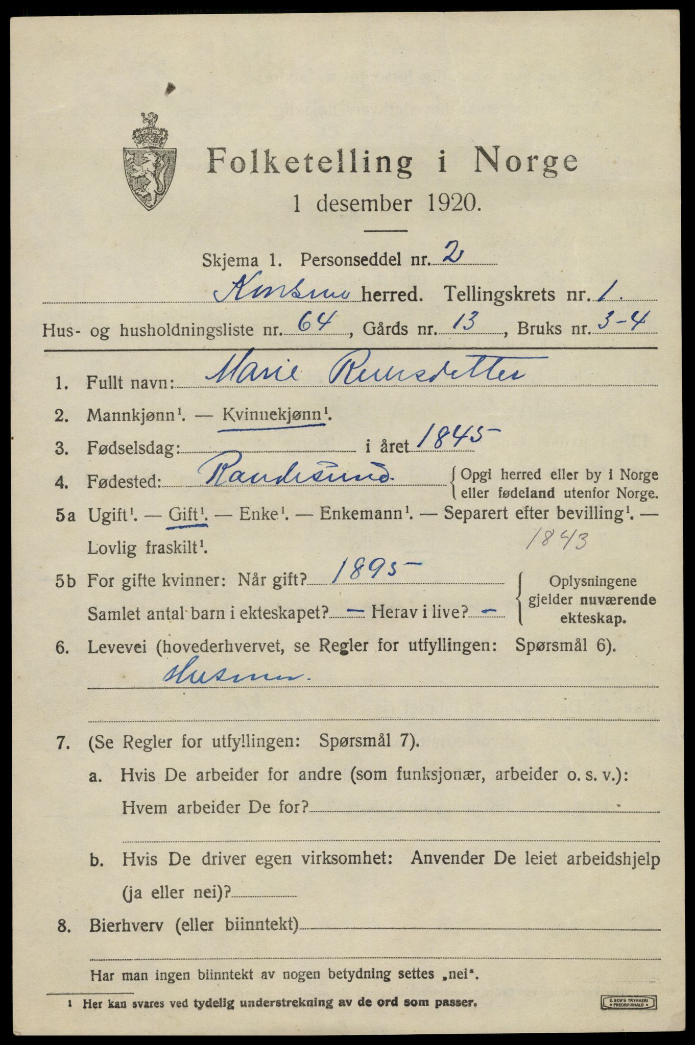 SAK, 1920 census for Konsmo, 1920, p. 980