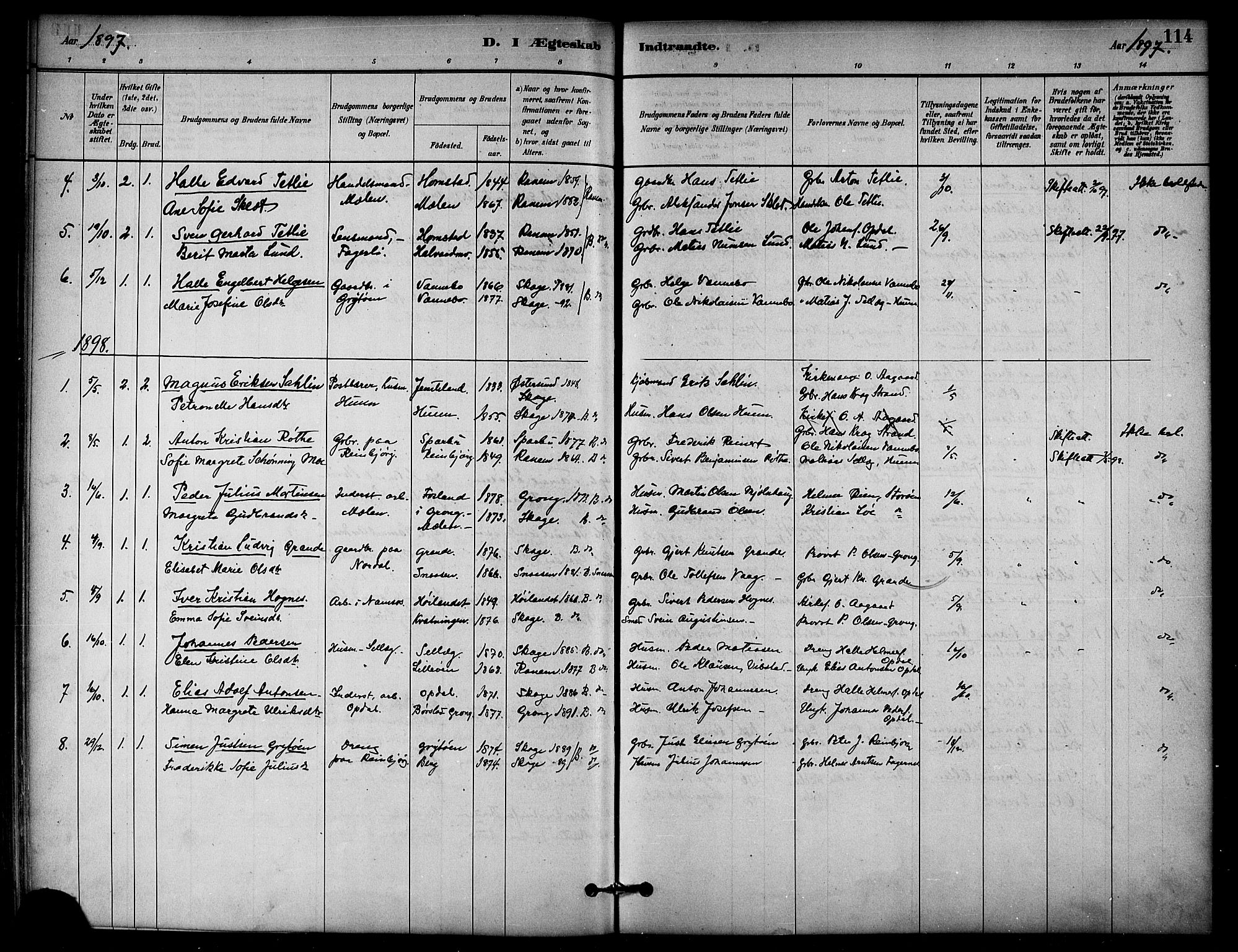 Ministerialprotokoller, klokkerbøker og fødselsregistre - Nord-Trøndelag, SAT/A-1458/766/L0563: Parish register (official) no. 767A01, 1881-1899, p. 114