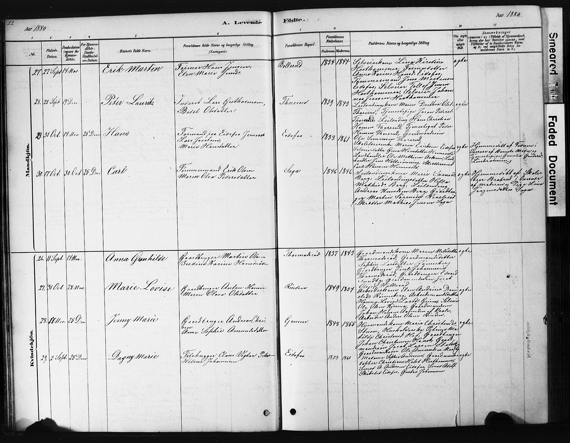 Hof kirkebøker, AV/SAKO-A-64/G/Ga/L0004: Parish register (copy) no. I 4, 1878-1930, p. 22