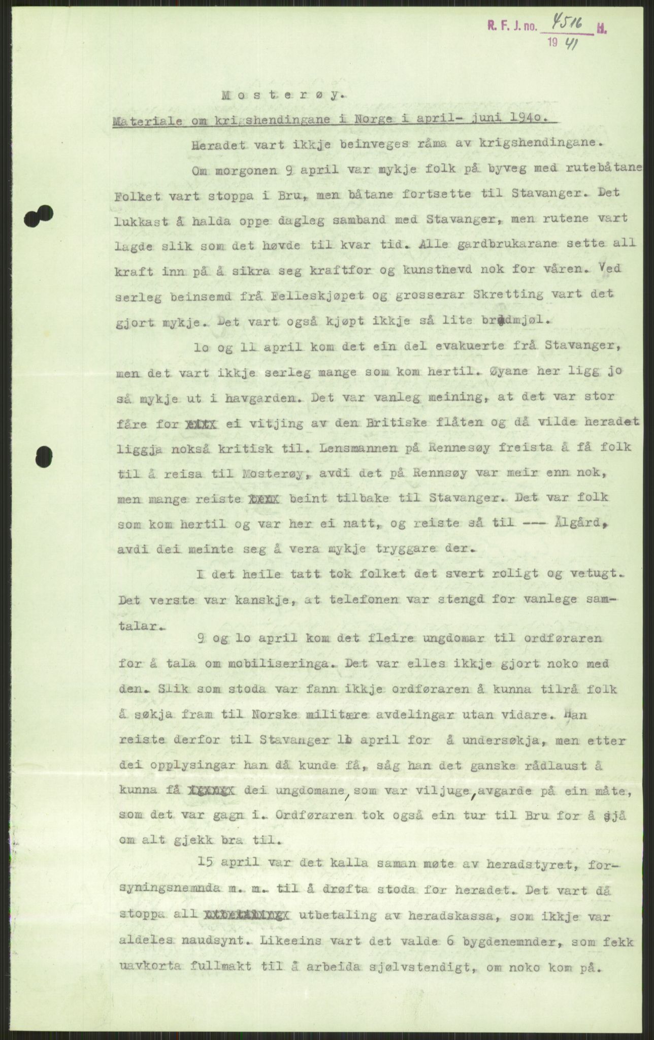 Forsvaret, Forsvarets krigshistoriske avdeling, AV/RA-RAFA-2017/Y/Ya/L0015: II-C-11-31 - Fylkesmenn.  Rapporter om krigsbegivenhetene 1940., 1940, p. 113