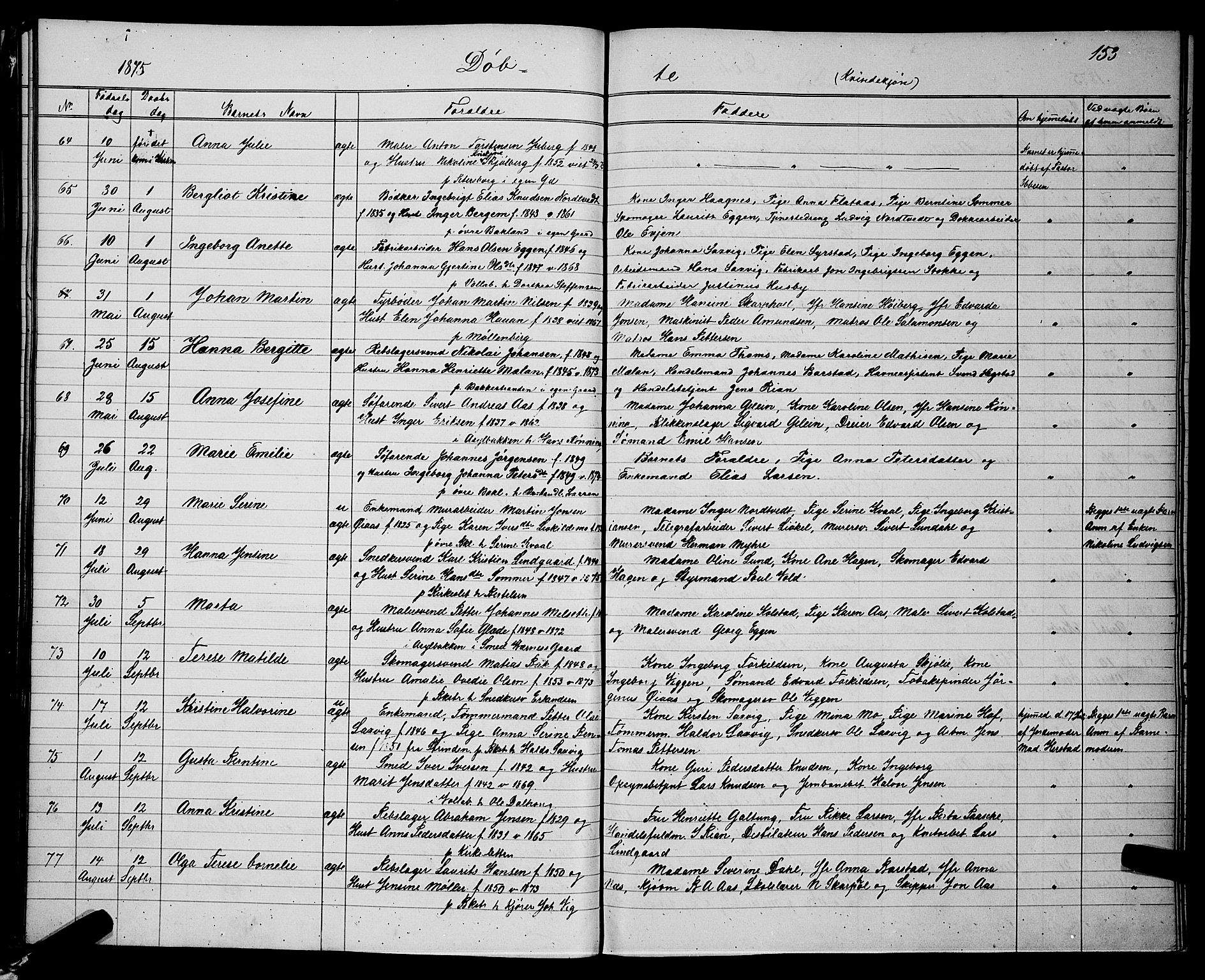 Ministerialprotokoller, klokkerbøker og fødselsregistre - Sør-Trøndelag, AV/SAT-A-1456/604/L0220: Parish register (copy) no. 604C03, 1870-1885, p. 153