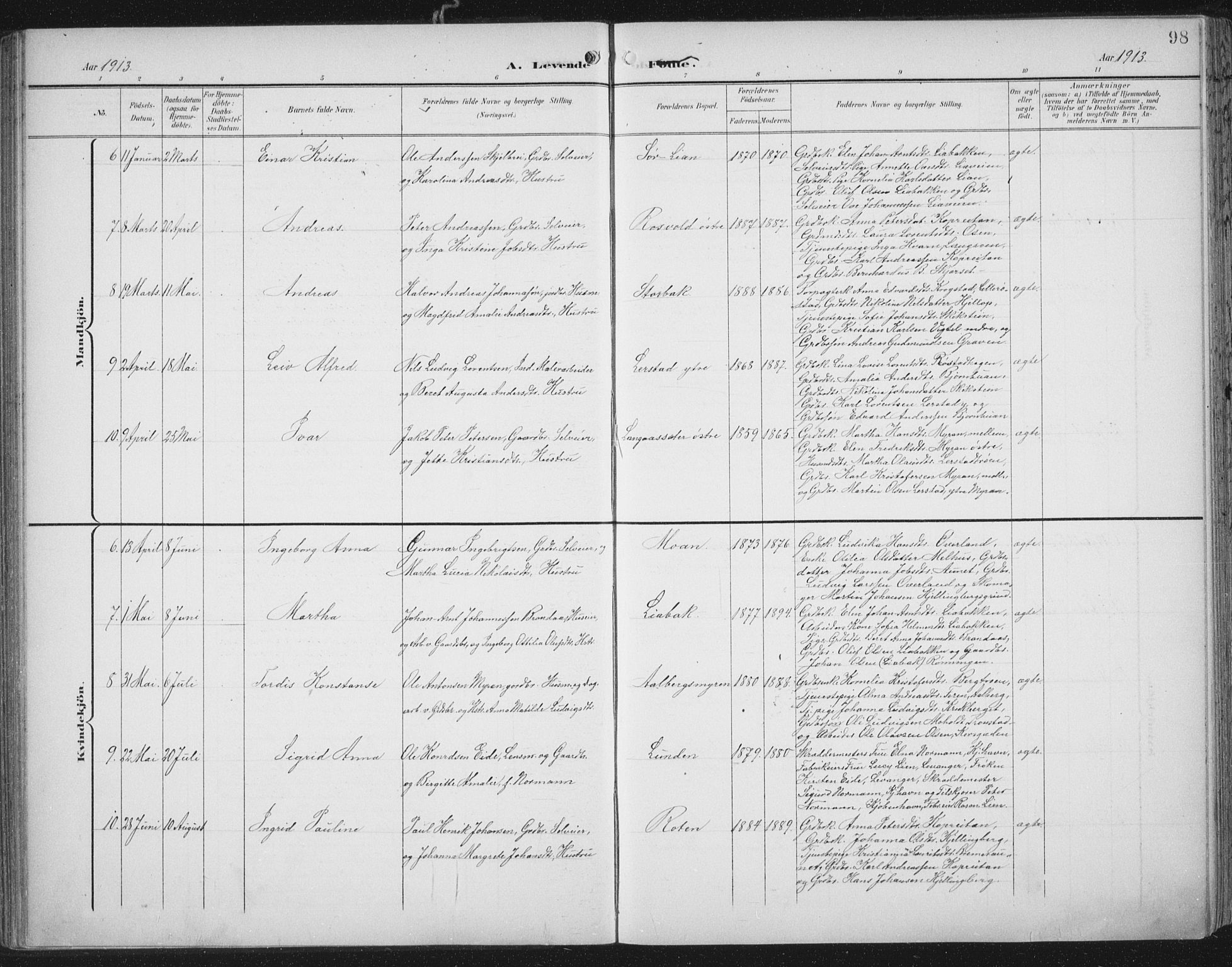 Ministerialprotokoller, klokkerbøker og fødselsregistre - Nord-Trøndelag, SAT/A-1458/701/L0011: Parish register (official) no. 701A11, 1899-1915, p. 98