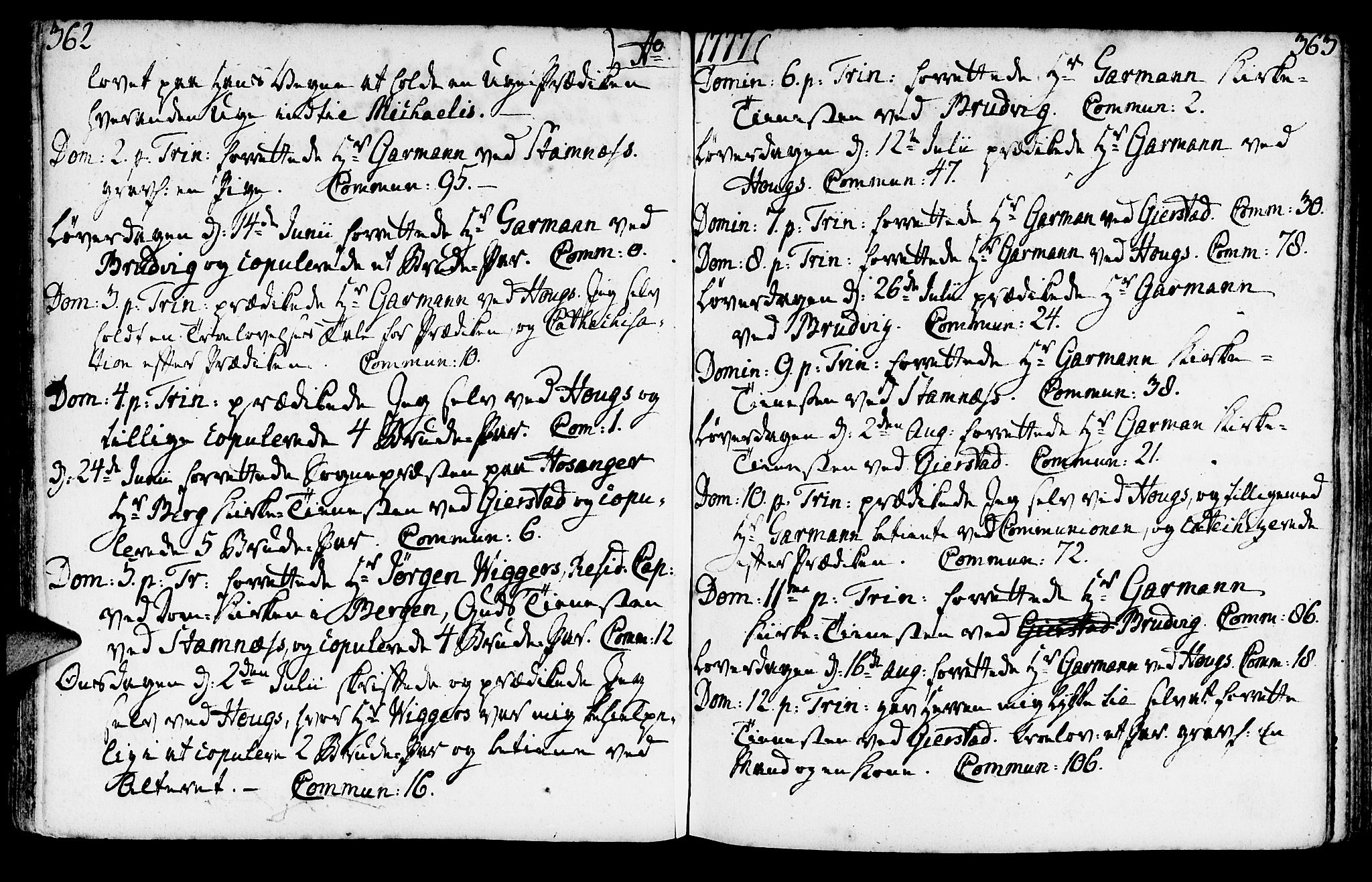 Haus sokneprestembete, AV/SAB-A-75601/H/Haa: Parish register (official) no. A 9, 1767-1781, p. 362-363